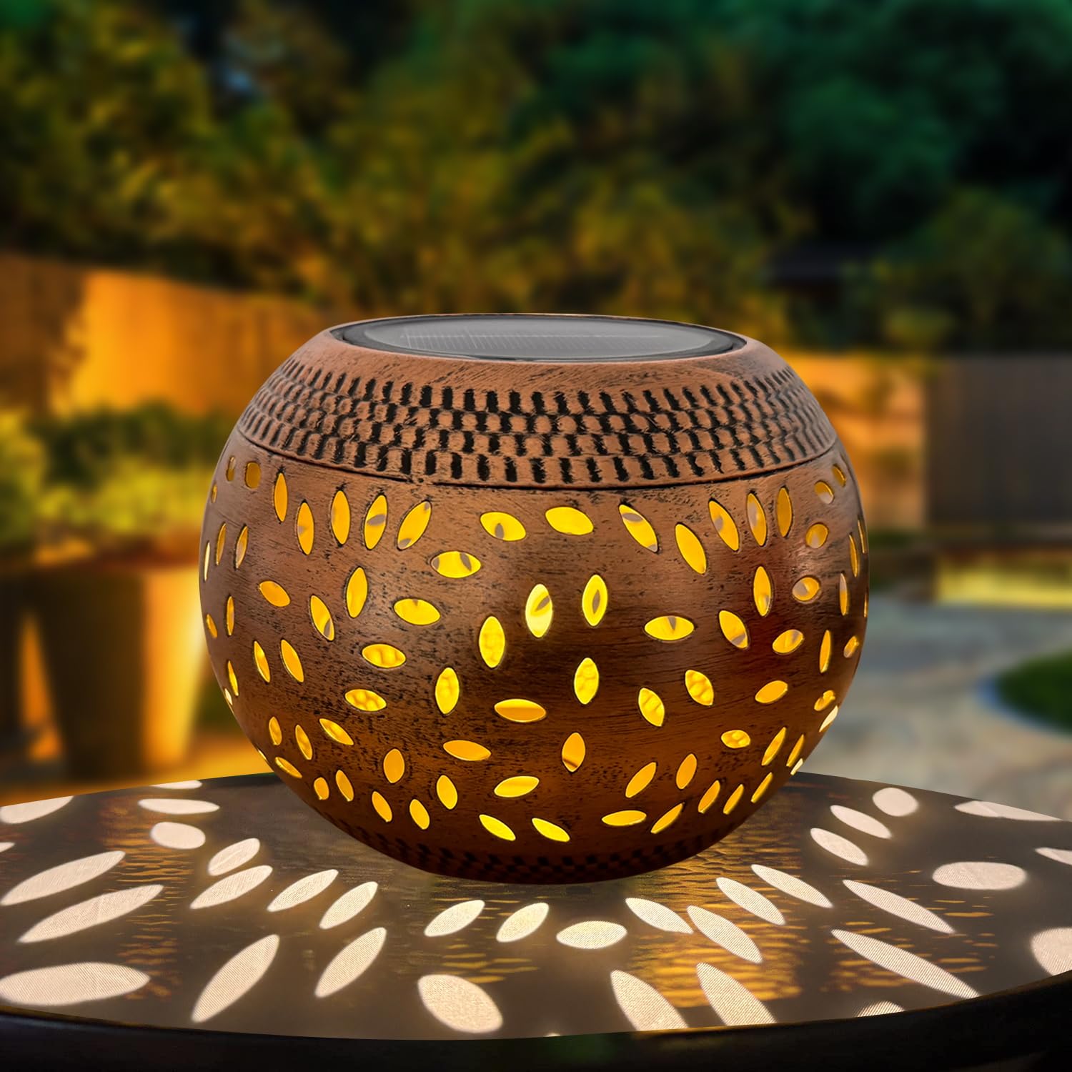 Solar Table Lanterns Outdoor Waterproof - 1 Pack LED Lamp Copper Metal Tabletop Light Solar Powered Decorative Lantern for Indoo