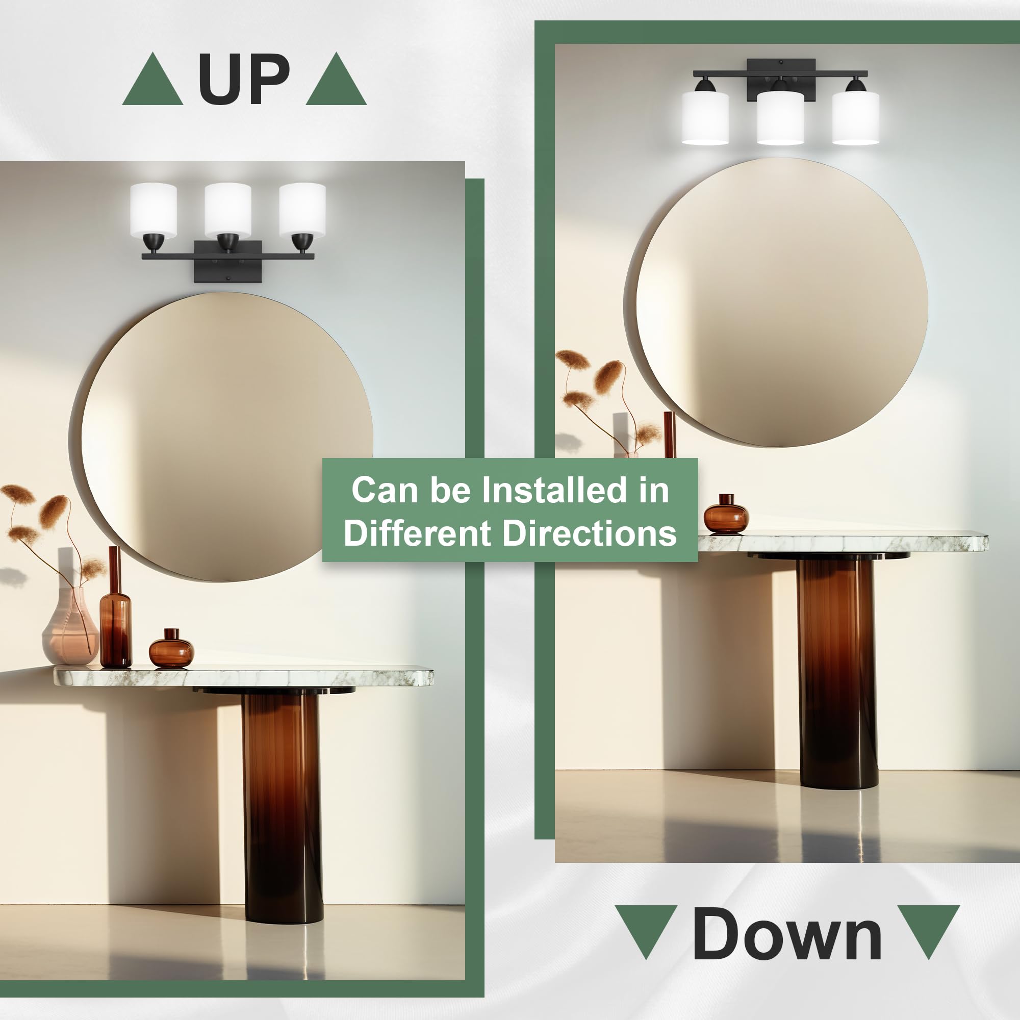 Black Bathroom Lights Over Mirror, Anti-Rust Vanity Light Fixture For Bathroom, Modern 3-Light Wall Sconce Light For Living Room