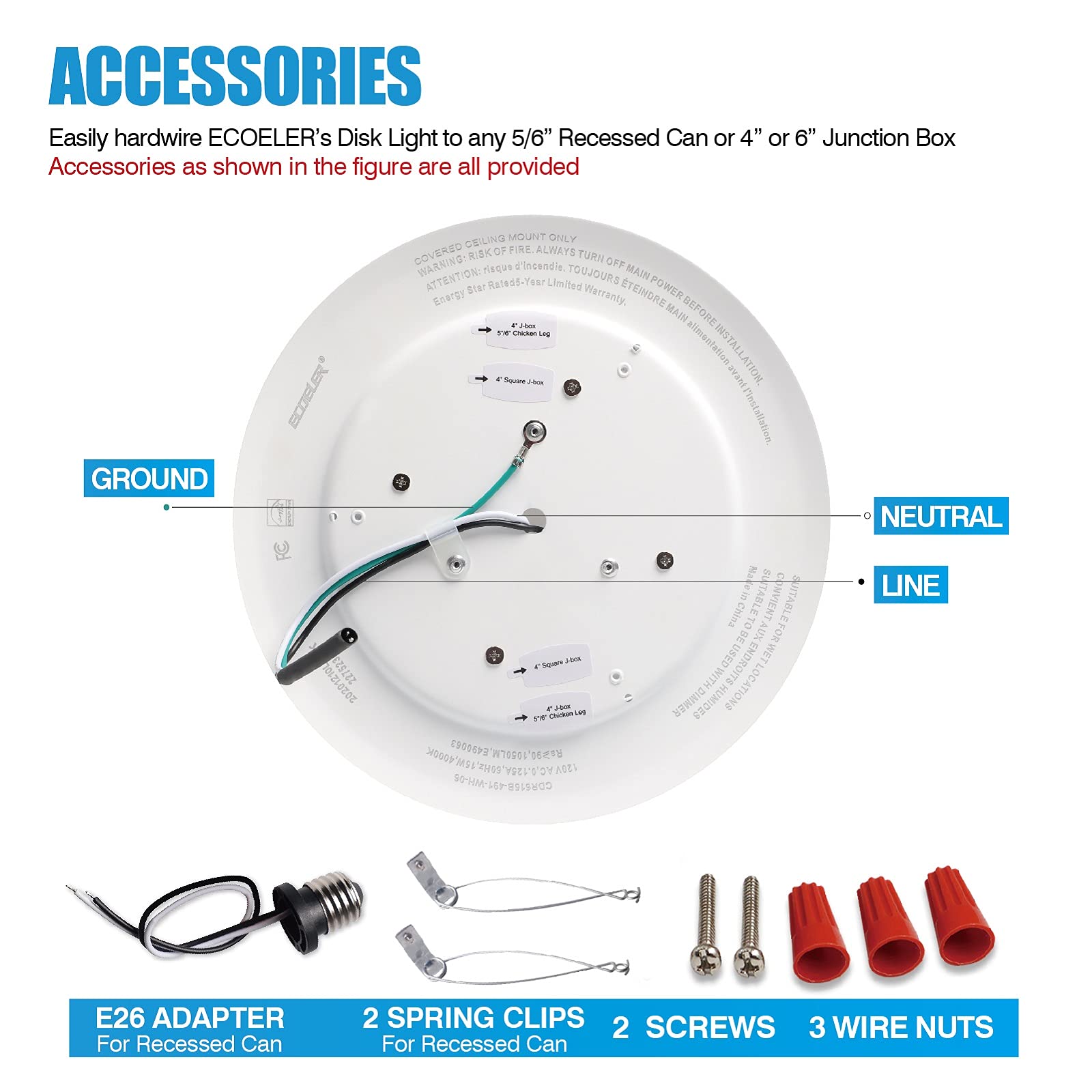 Ecoeler 6 Inch Dimmable Led Disk Light, 16.5W, 1000Lm, Aluminum Baffle, 5000K Daylight, Model Cdr616D