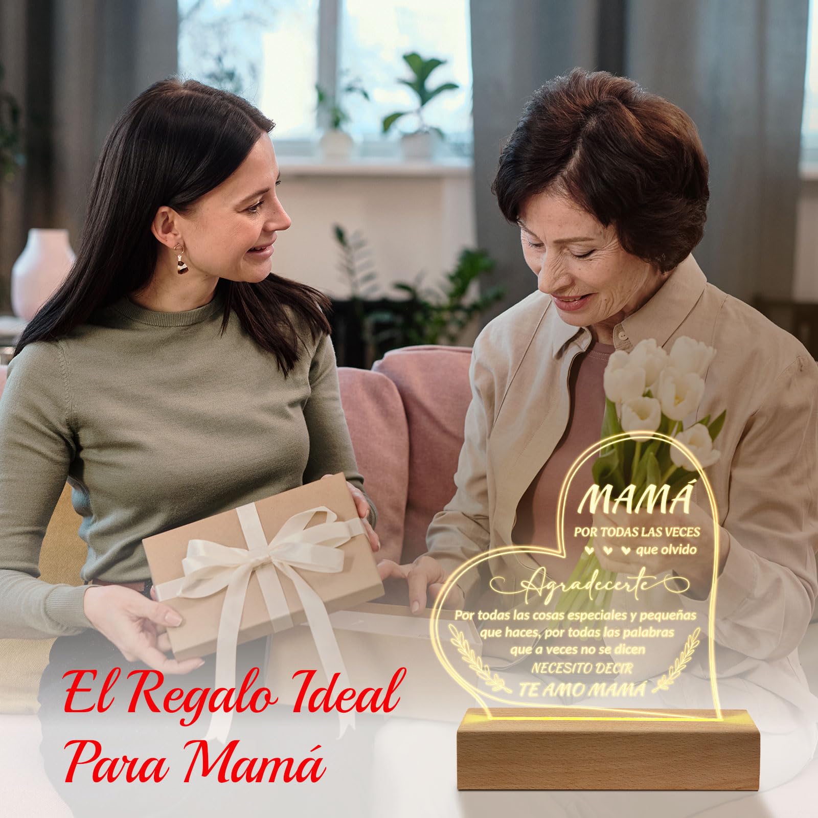Petalsun Engraved Wooden Base Lamp - Gifts for Mom, Birthday Present, Color: As the Picture, Model: MY52HL420