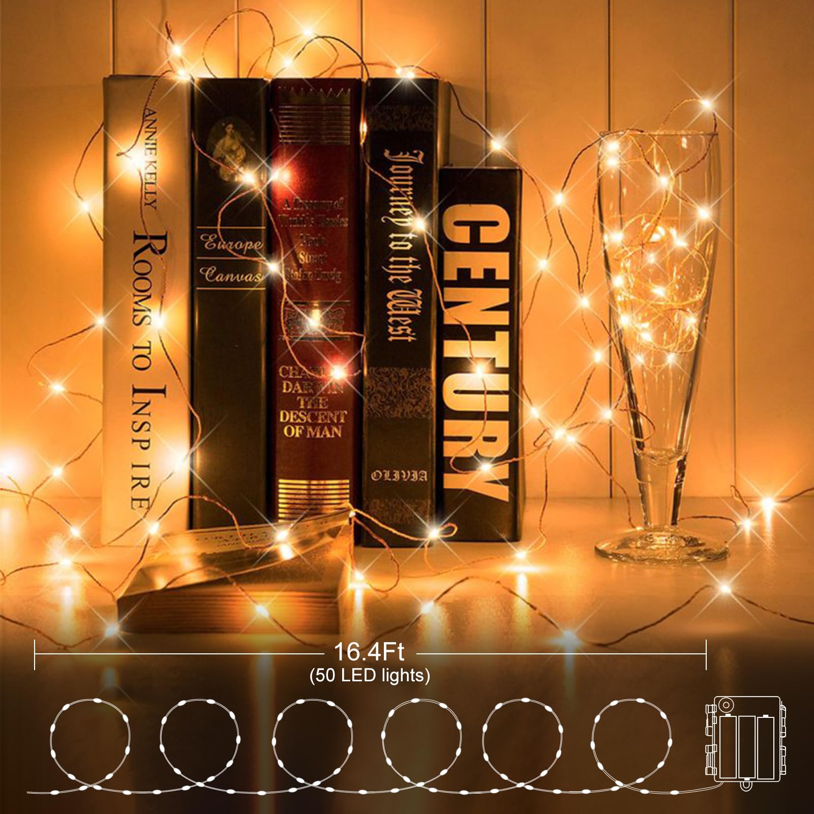 Dealbeta 4 Pack Battery Operated Fairy Lights, 50 Led Warm White Starry String Lights, Dark Green Wire