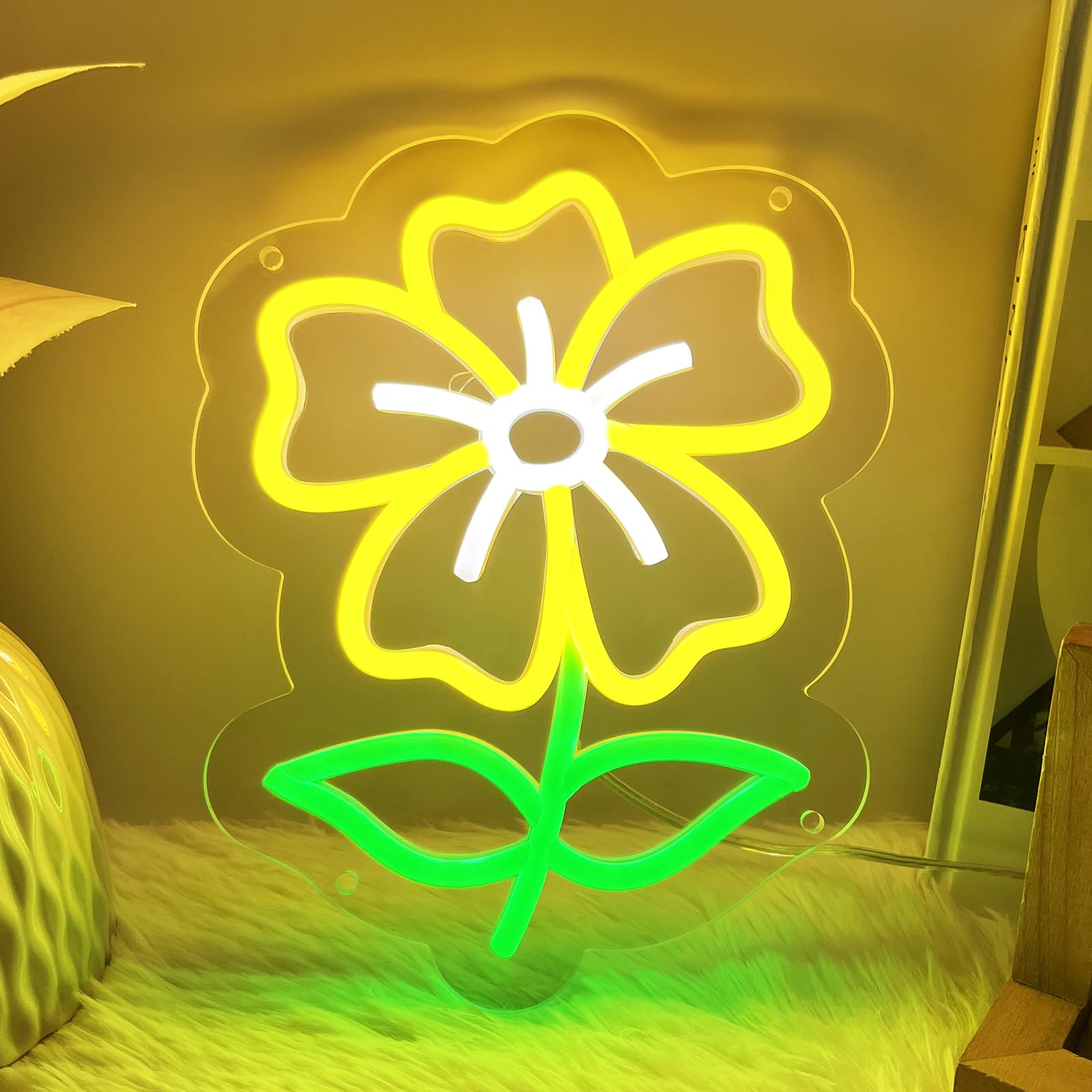 Mupanvid Flower Neon Sign Cute Flower Neon Light Signs By Usb With Switch Colorful Led Sign For Home Bedroom Girl Kid Room Party Game Room Spring Gift Lamp Decor