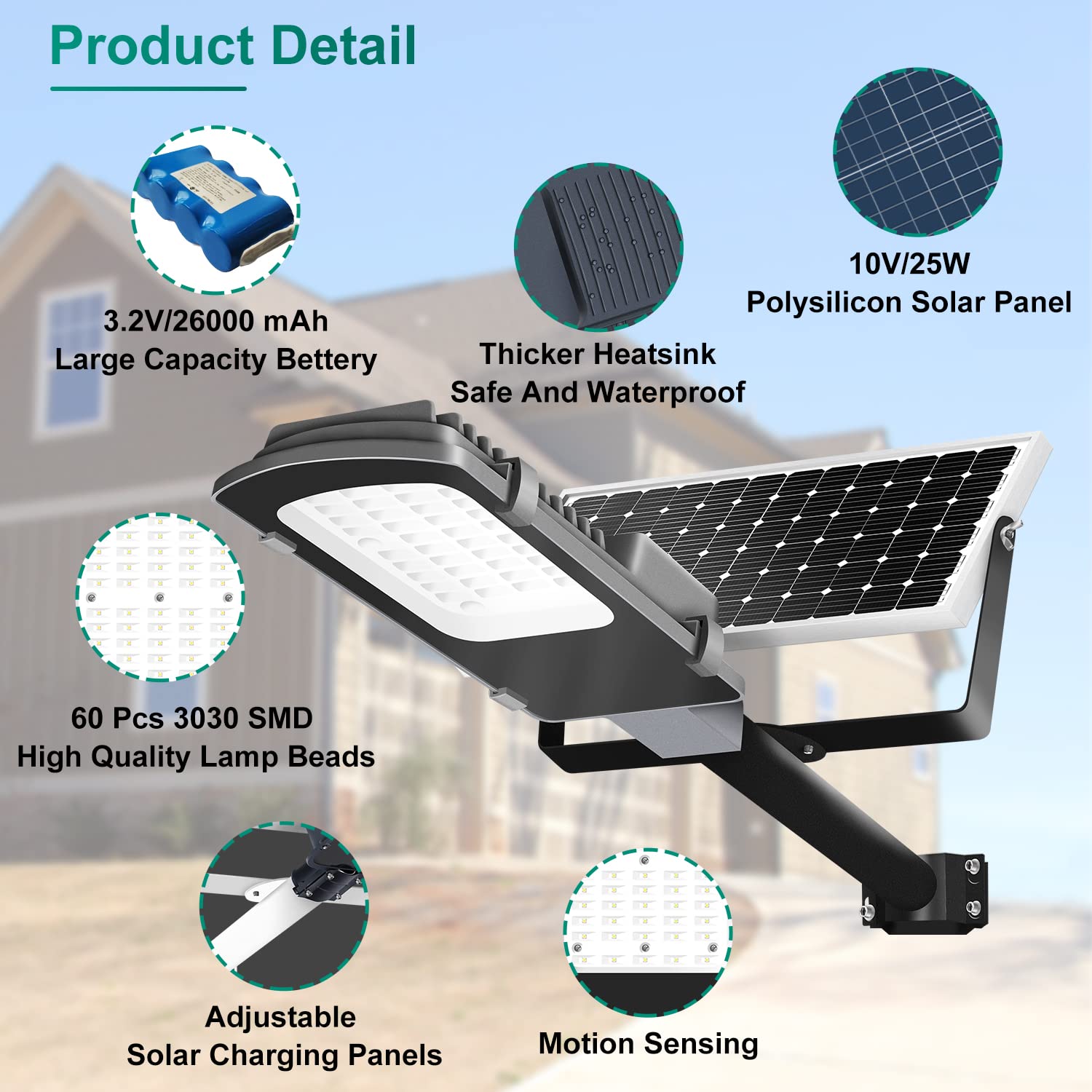 Gebosun 200W LED Solar Flood Light, IP65 Waterproof, Dusk to Dawn, Gray, for Yard, Garden, Warehouse, Pool, Pathway, Basketball Court