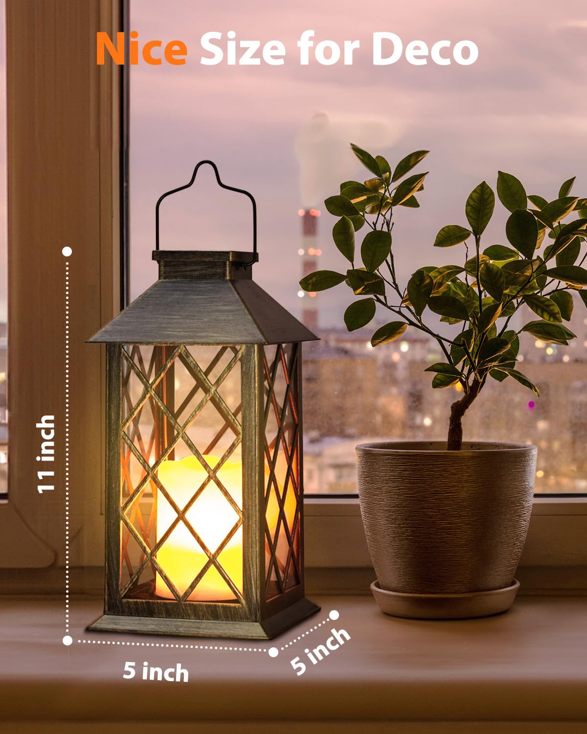 Otdair Solar Lanterns 14" Outdoor Waterproof LED Flickering Candle, 2 Pack, Metal Color, Plastic, Model DWDL-2