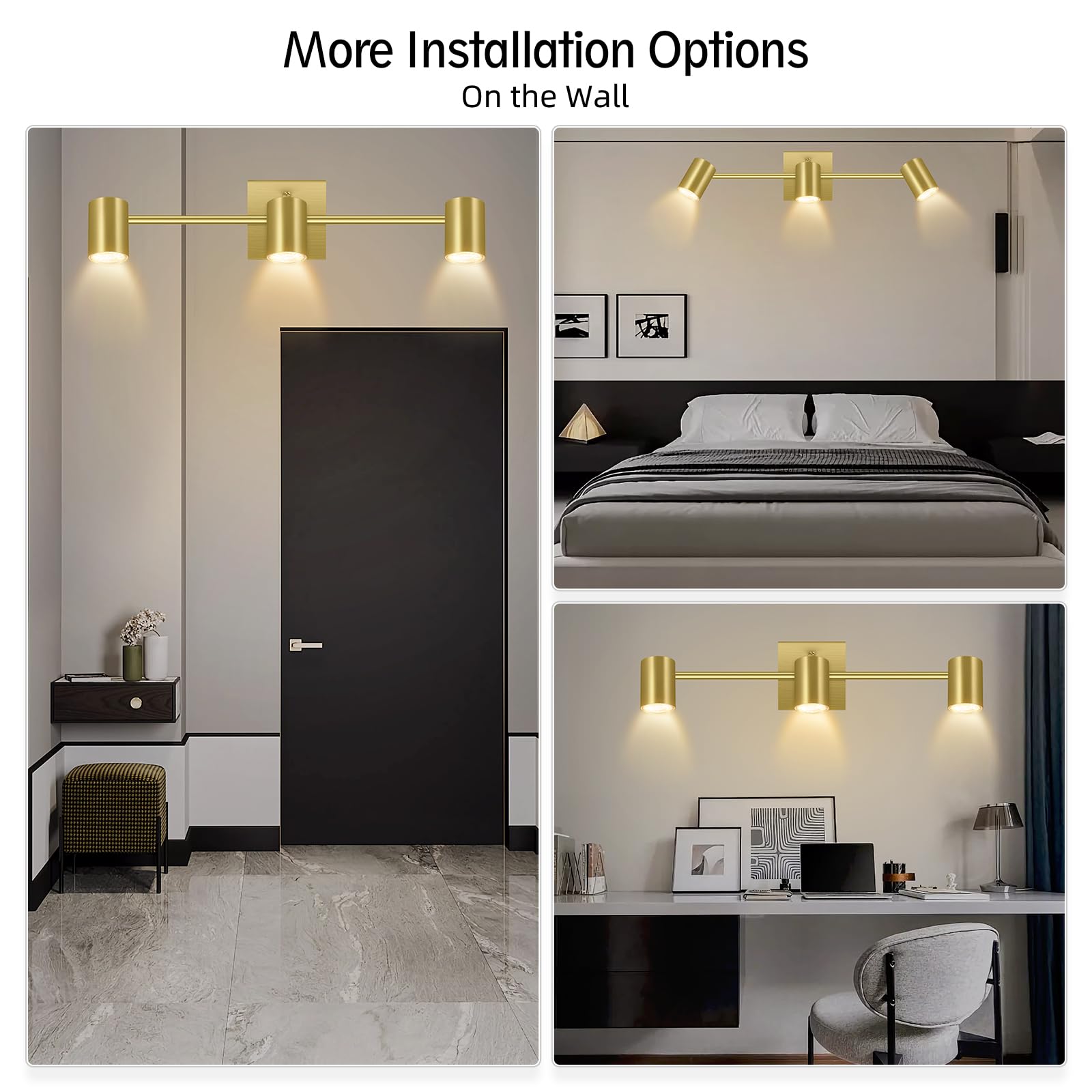 Boostarea 3 Light Track Lighting Fixtures Ceiling, Gold Kitchen Lighting Fixtures Ceiling, Led Track Lighting Kit, Rotatable Lig