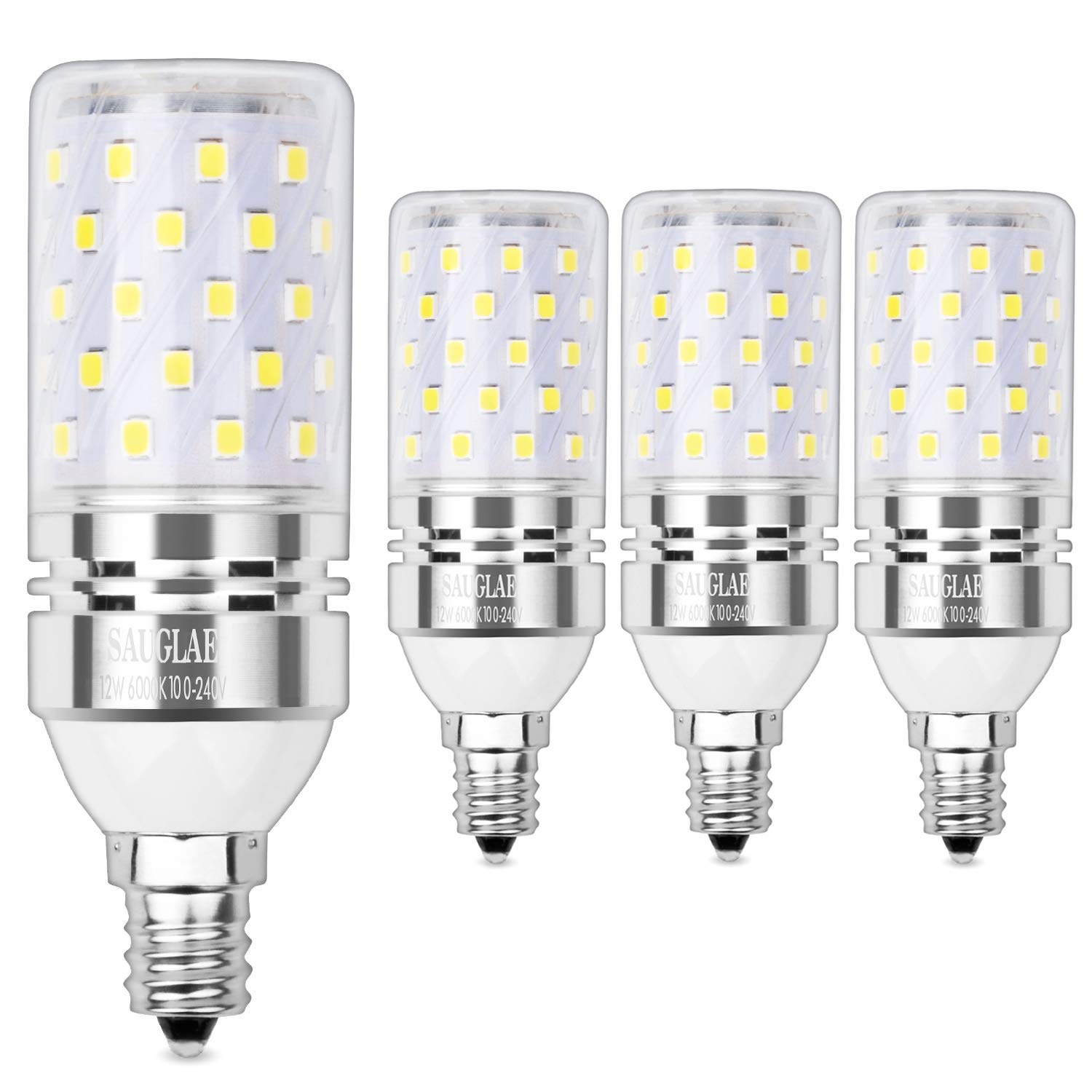 Sagel E12 LED Corn Bulbs 12W, 6000K Cool White, 1200Lm, Glass, 4-Pack