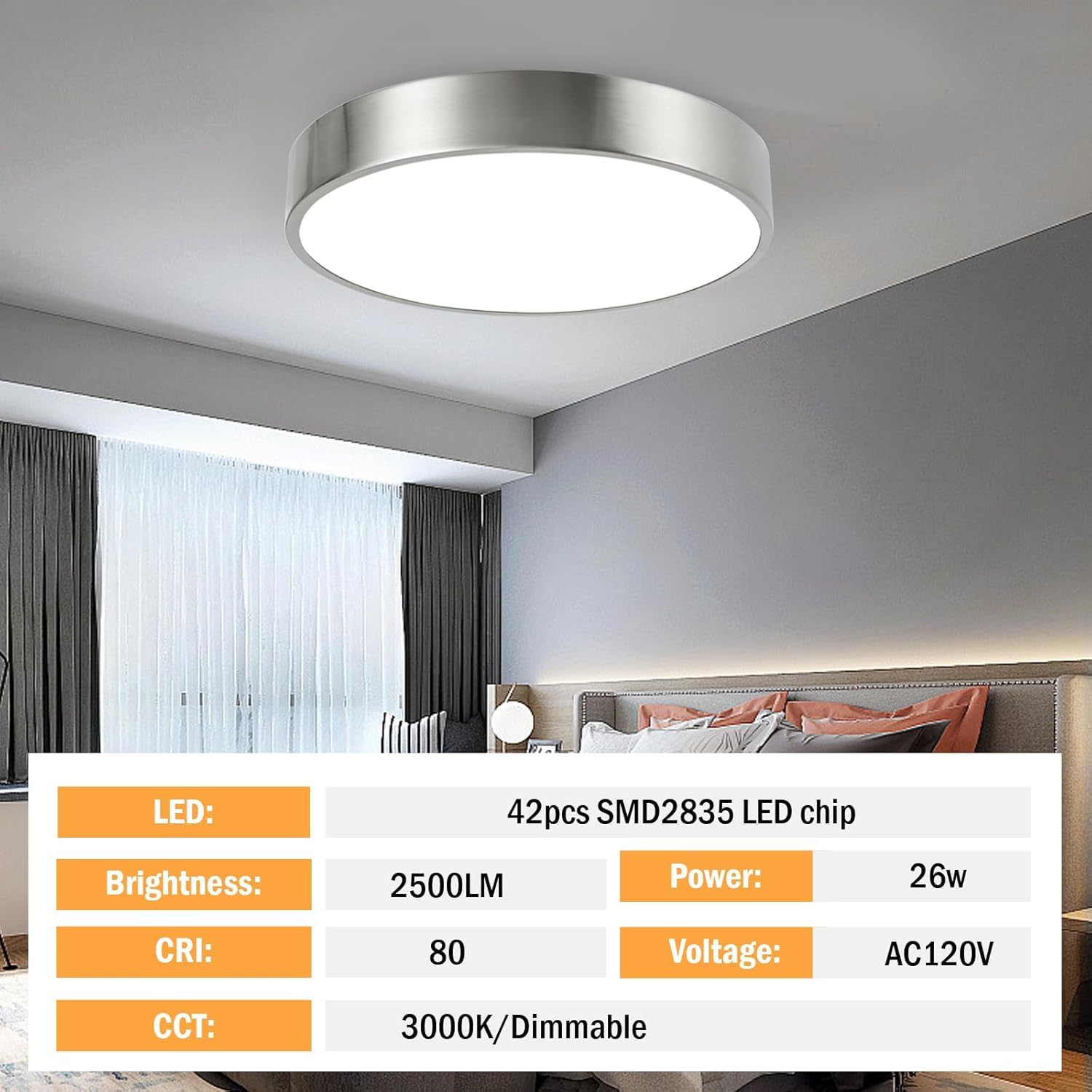 Enateclite Modern Minimalist 13 Inch Ceiling Light  Dimmable 26W Led Ceiling Light Fixture With 3Color Temperatures  Brushed Nickel Flush Mount Ceiling Lighting Perfect For Bathroom & Bedroom