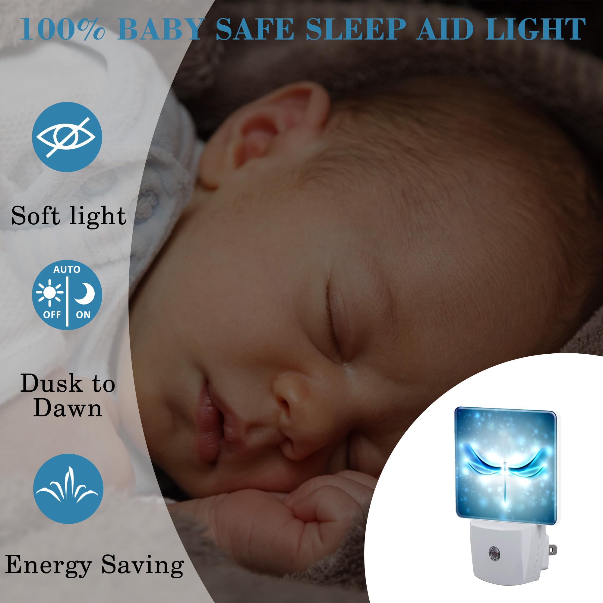 Uiaoiais Night Light Plug Into Wall Shiny Blue Abstract Dragonfly Night Light With Dusk To Dawn Sensor For Kid Girls Boys Women