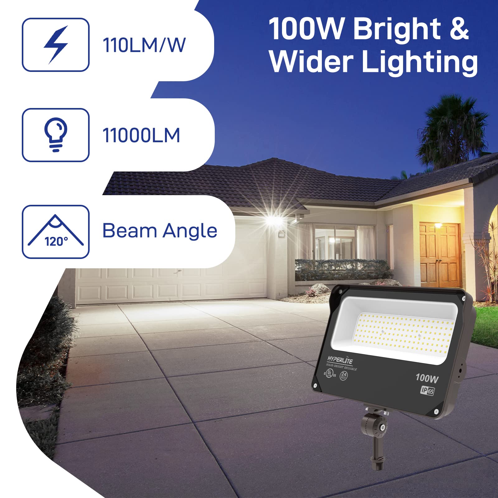 HYPERLITE 100W LED Flood Light 11000LM, IP65 Waterproof, Bronze Finish for Outdoor Use
