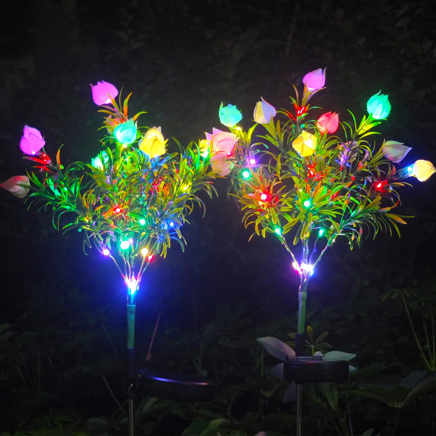 DUODEAN Solar Flower Lights Outdoor, 42-LED Colorful Gardenia Flowers with Auto On/Off and Bendable Stems, Waterproof Decorative