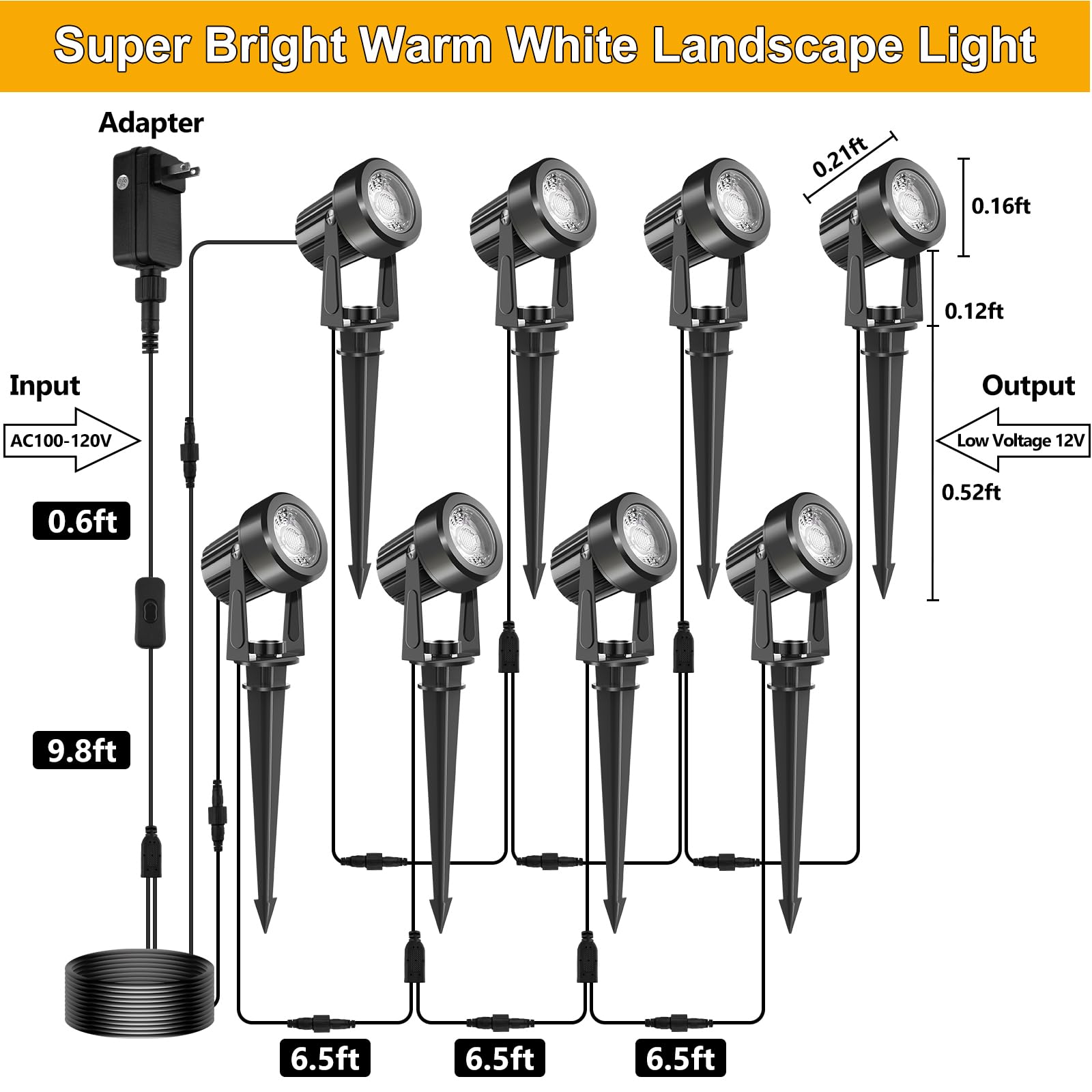 CREPOW LED Spotlights Outdoor, 3000K Warm White, IP65 Waterproof, 8-in-1, Low Voltage Landscape Lighting for Yard and Garden