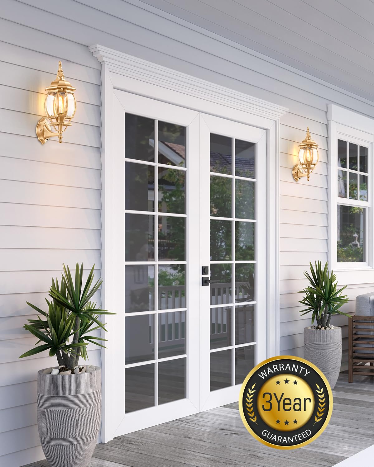 Vianis 2 Pack Dusk To Dawn Porch Lights Outdoor, Gold Exterior Wall Lantern Wall Sconce, Modern Outdoor Wall Lamps Coach Lights