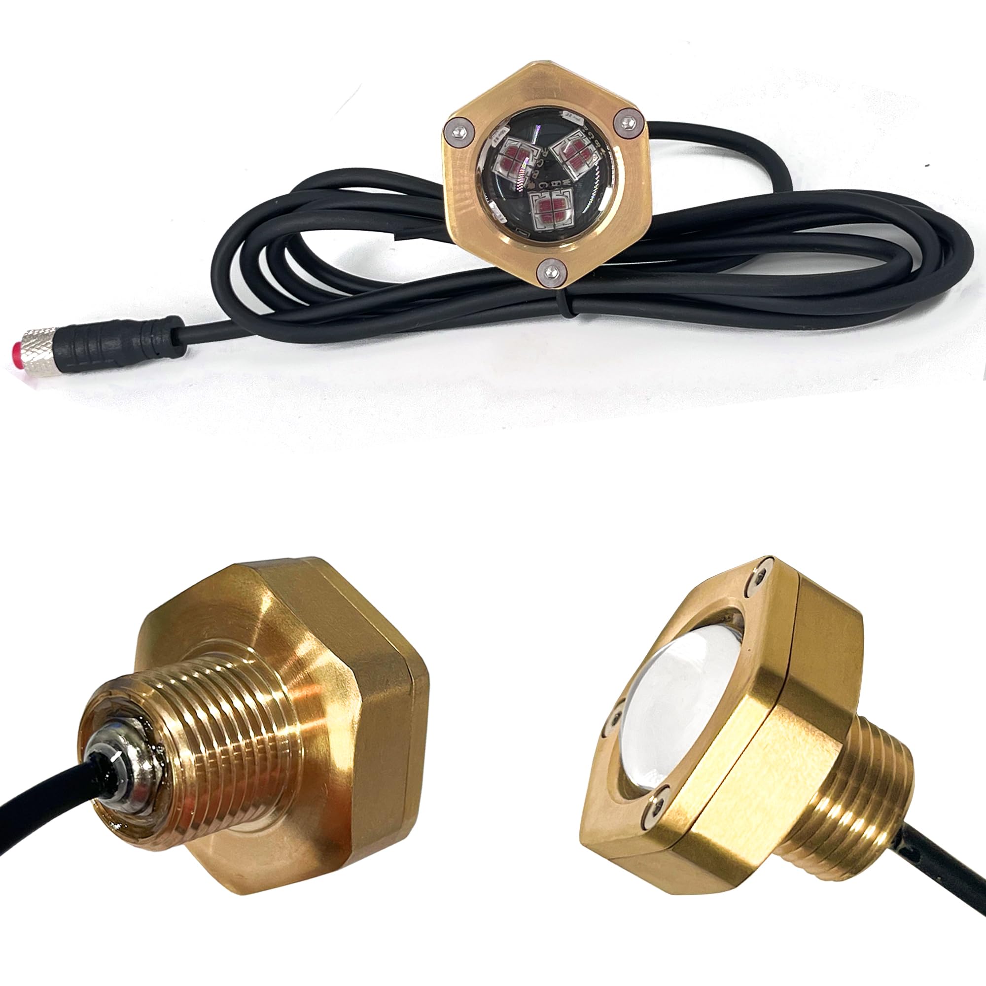 Kingshowstar Boat Drain Plug LED Light, 2Pcs 1/2in NPT, Blue, Corrosion Resistance Bronze Housing, RF Remote Control, 40W, 4100LM