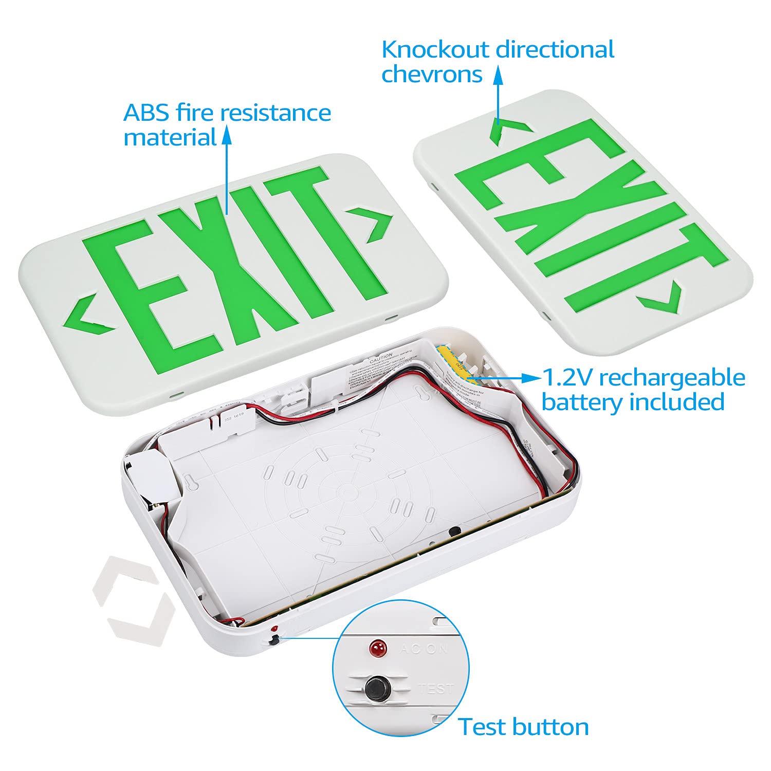 Torchstar Led Exit Sign With Battery Backup, Double-Face, Ul 924, Ac 120/277V, Damp Location, Hardwired Green Letter Exit Light