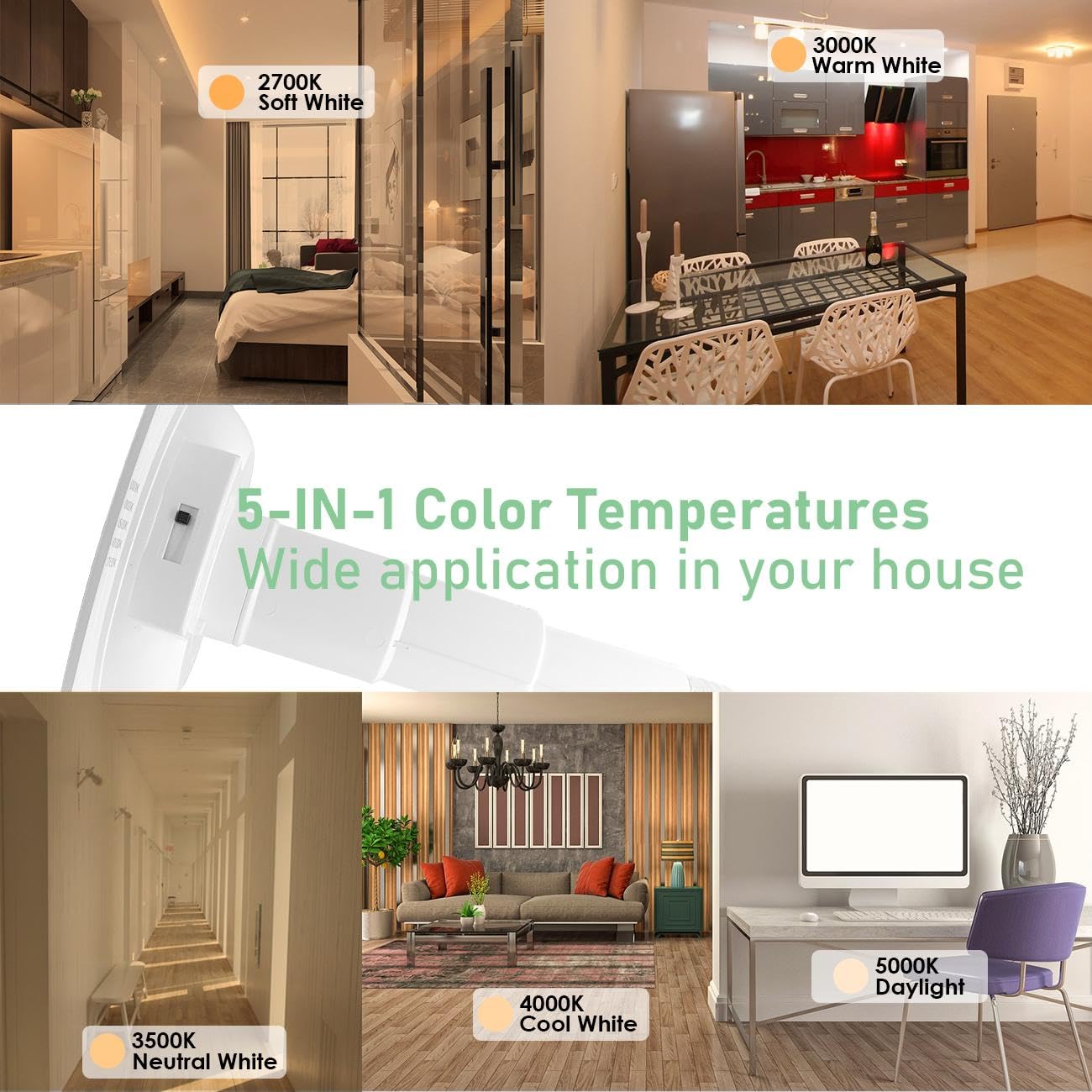 Soliseed 4-Pack 5/6 Inch 5Cct Retrofit Led Recessed Lighting,Selectable 2700K/3000K/3500K/4000K/5000K Adjustable Retrofit Downlight,12W=60W,800Lm,Dimmable Can Lights,Bevel Trim