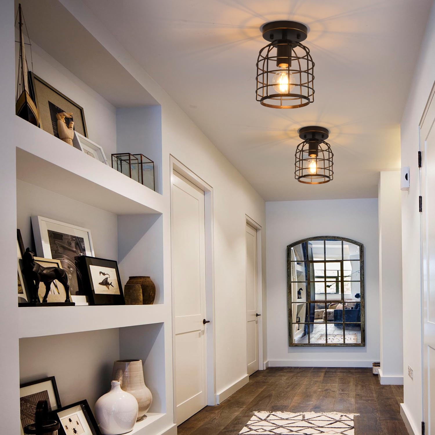 Create For Life Industrial Vintage Flush Mount Ceiling Light, Metal Cage, Oil Rubbed Bronze, 2 Pack, Model 2pkfxd16002