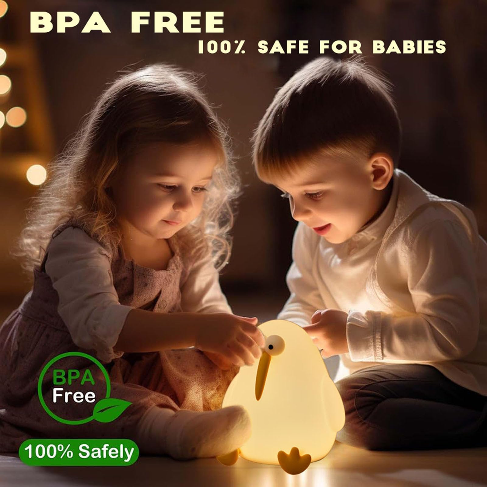 Happybag Cute Silicone Kiwibird Night Light Led Squishy Nursery Toddler Rechargeable Night Light,Cute Stuff Gift For Baby,Kids,T