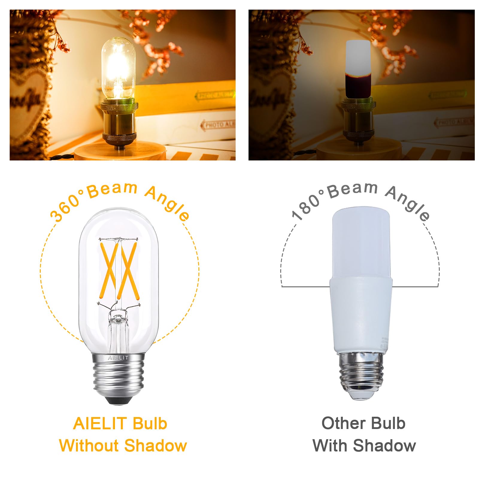 Vintage E26 Led Light Bulb 40W Equivalent, Energy Efficient 4W, Warm White 2700K, Dimmable 400Lm Tubular T14 T45 Led Edison Bulb
