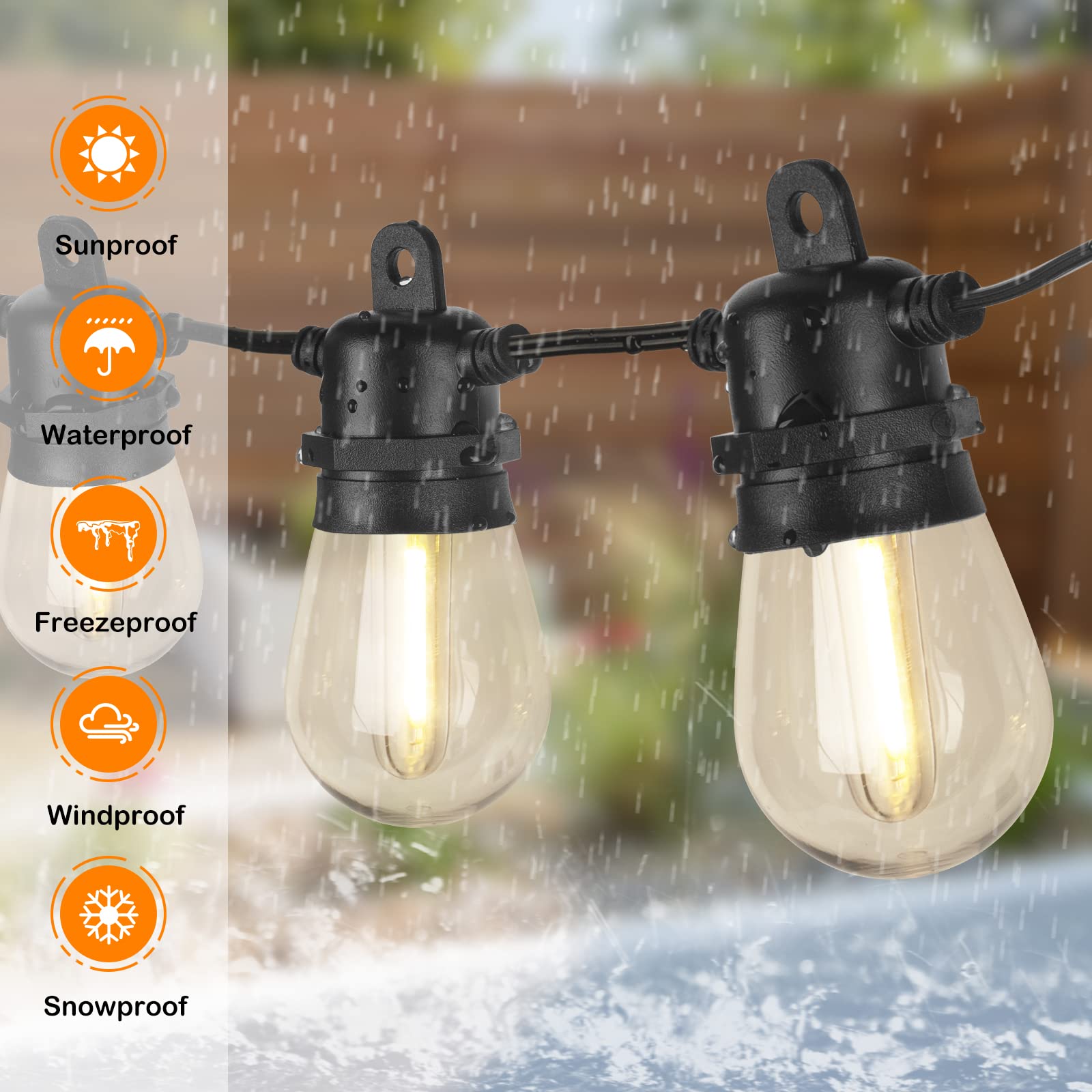 Dge Outdoor Led String Lights 48Ft, Shatterproof & Waterproof, Black, Ul Listed For Patio, Backyard, Wedding Party