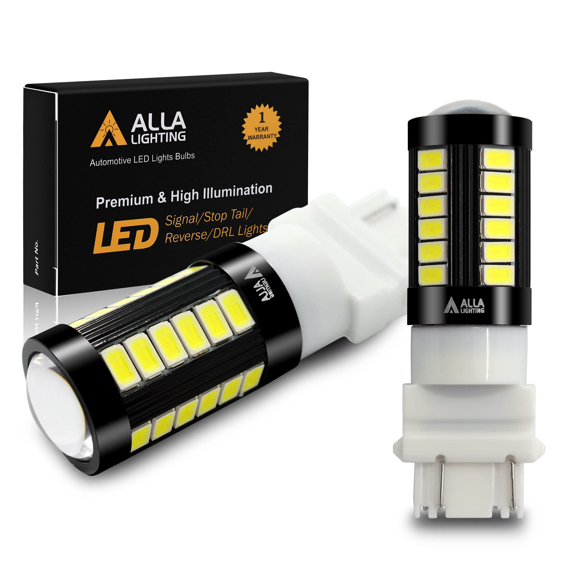 Alla Lighting LED Bulbs T25 3156/3157, 6000K Xenon White, 2800lm, Aluminum, Model: Alla-3157-5730-33W