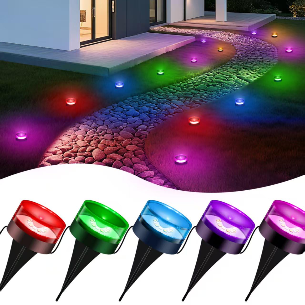 VCOKEN Christmas Pathway Lights  50FT with Smart 15 LED RGBWW Outdoor Ground Lights with App Control  DIY Scene Modes IP65 Waterproof Walkway Light for Yard  Walkway Driveway Garden Decor