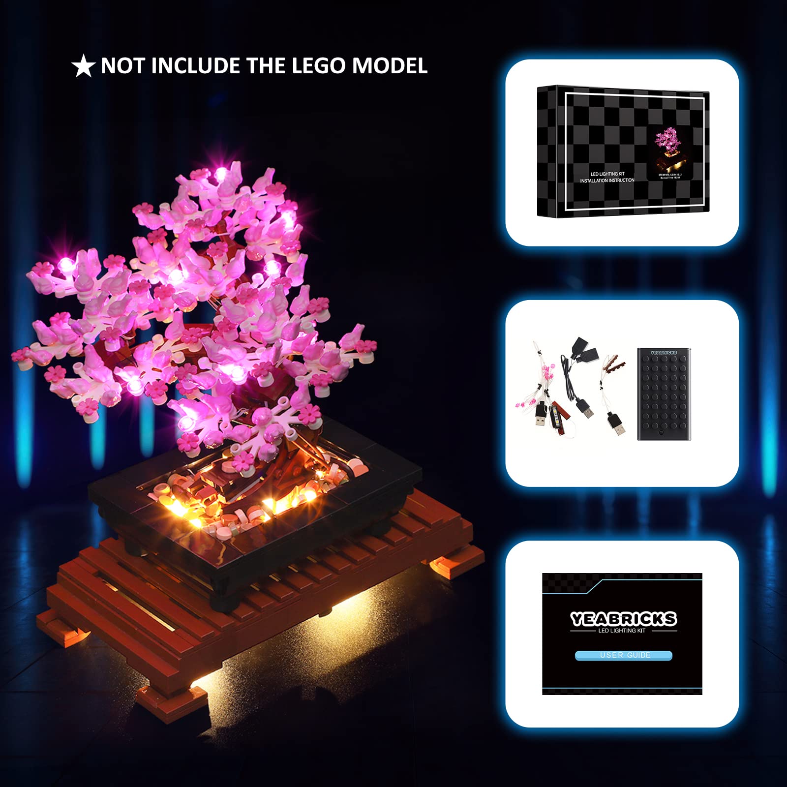 Yeabricks Led Light Kit For Lego - Creator Expert Bonsai Tree(Pink) Building Blocks Model, Led Light Set Compatible With 10281(Lego Set Not Included)
