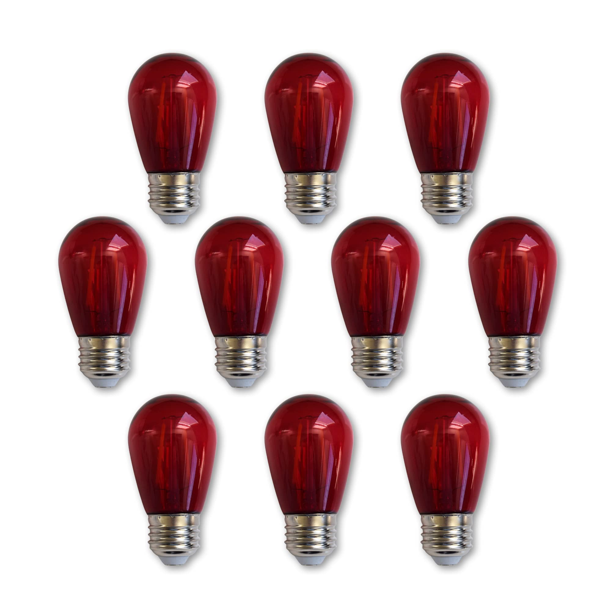 fantado Red (10-Pack) LED Filament S14 Shatterproof Energy Saving Color Light Bulb, Dimmable, 2W, E26 Medium Base
