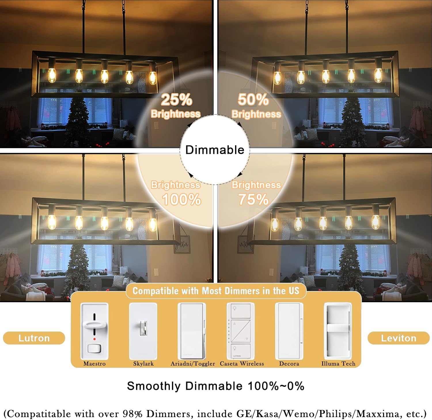 NOVELUX LED Bulb 60W Equal Dimmable 2700K Soft White 3 Inch Glass Tubular Filament, 6W, 6 Pack