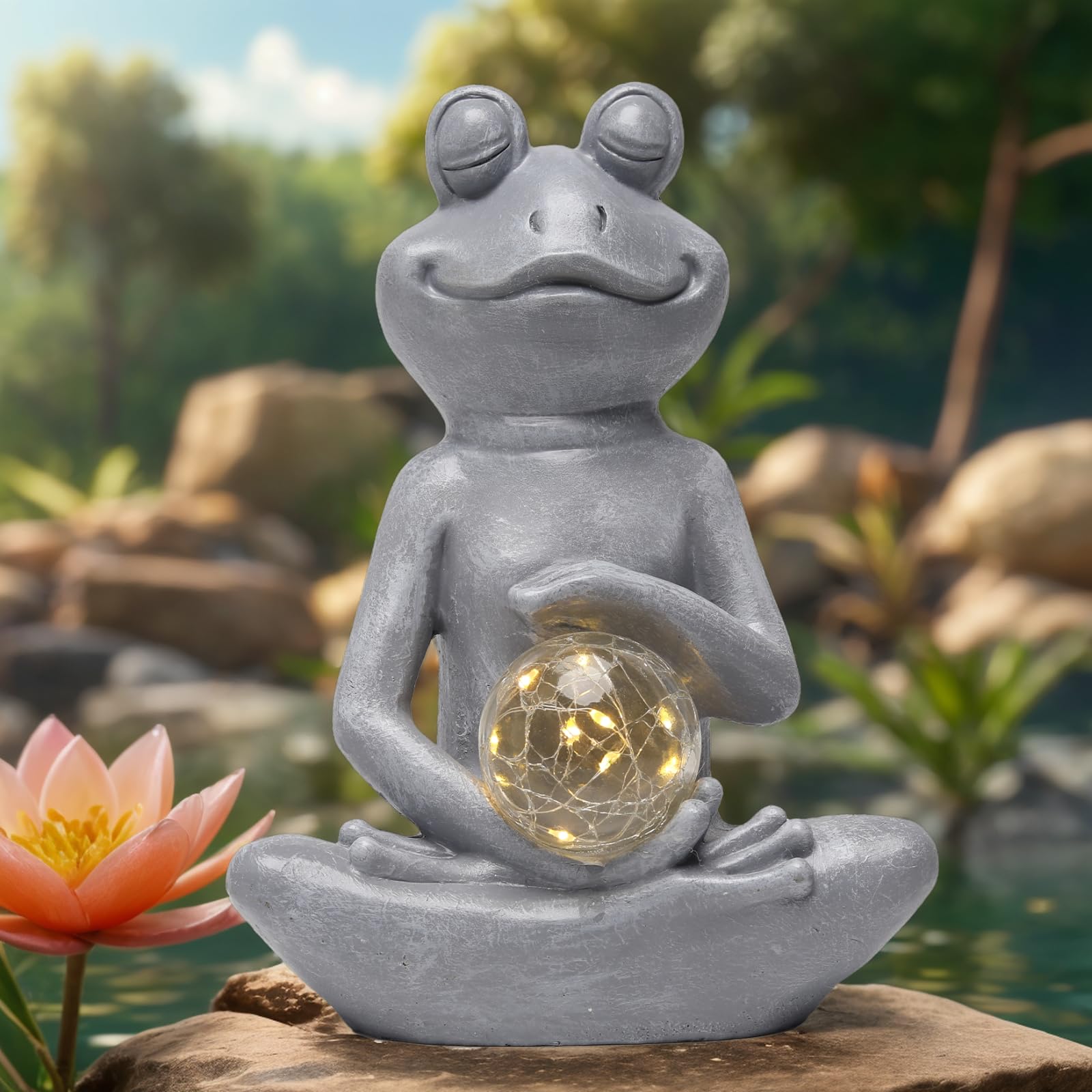 Halp·Ssfm Solar Frog Garden Statues Meditating Yoga Frog Statue Housewarming Gifts For Women/Mom Zen Garden Frog Figurines For Lawn Patio Yard Porch Garden Decor Frog Decorations Gift Ideas