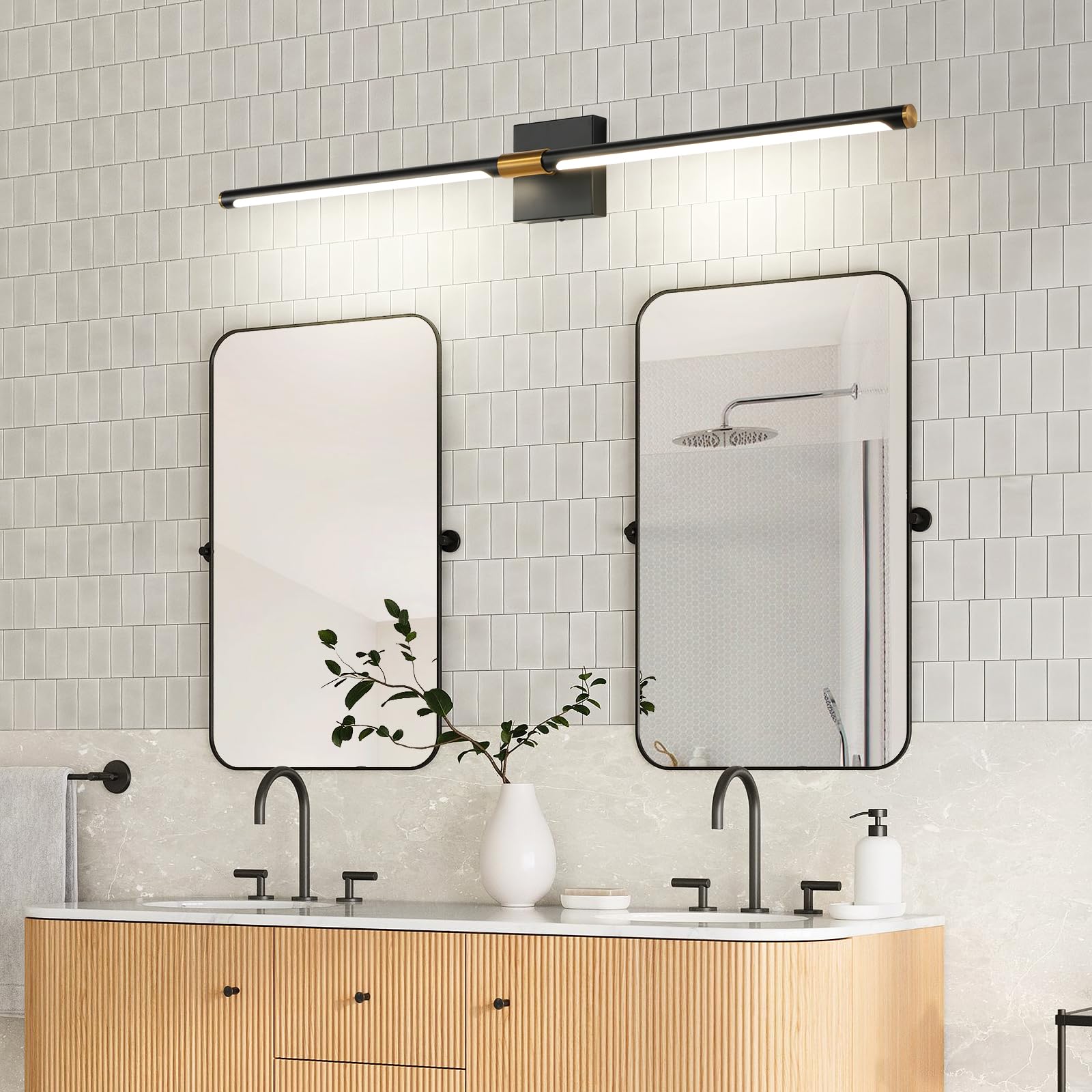 Faziyo 48 Inch Black Gold Vanity Lights Fixtures For Bathroom Over Mirror Led Vanity Lights 4000K Morden Bathroom Sconce Picture