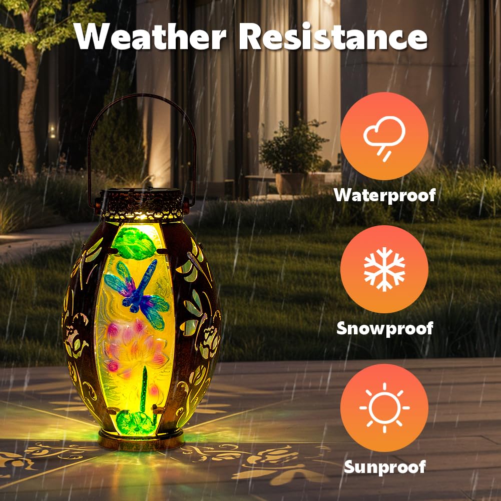 Vewogarden Dragonfly Solar Lantern - Waterproof Led Hanging Light For Patio, Yard & Garden Decor