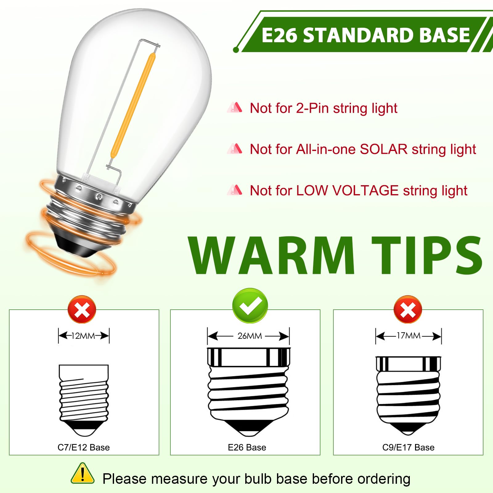 Gvvoohome Led S14 Replacement Light Bulbs For Patio String Light, Shatterproof & Waterproof Hanging Light Bulbs For Outdoor String Lights, Dimmable, E26 Base, 24 Pack