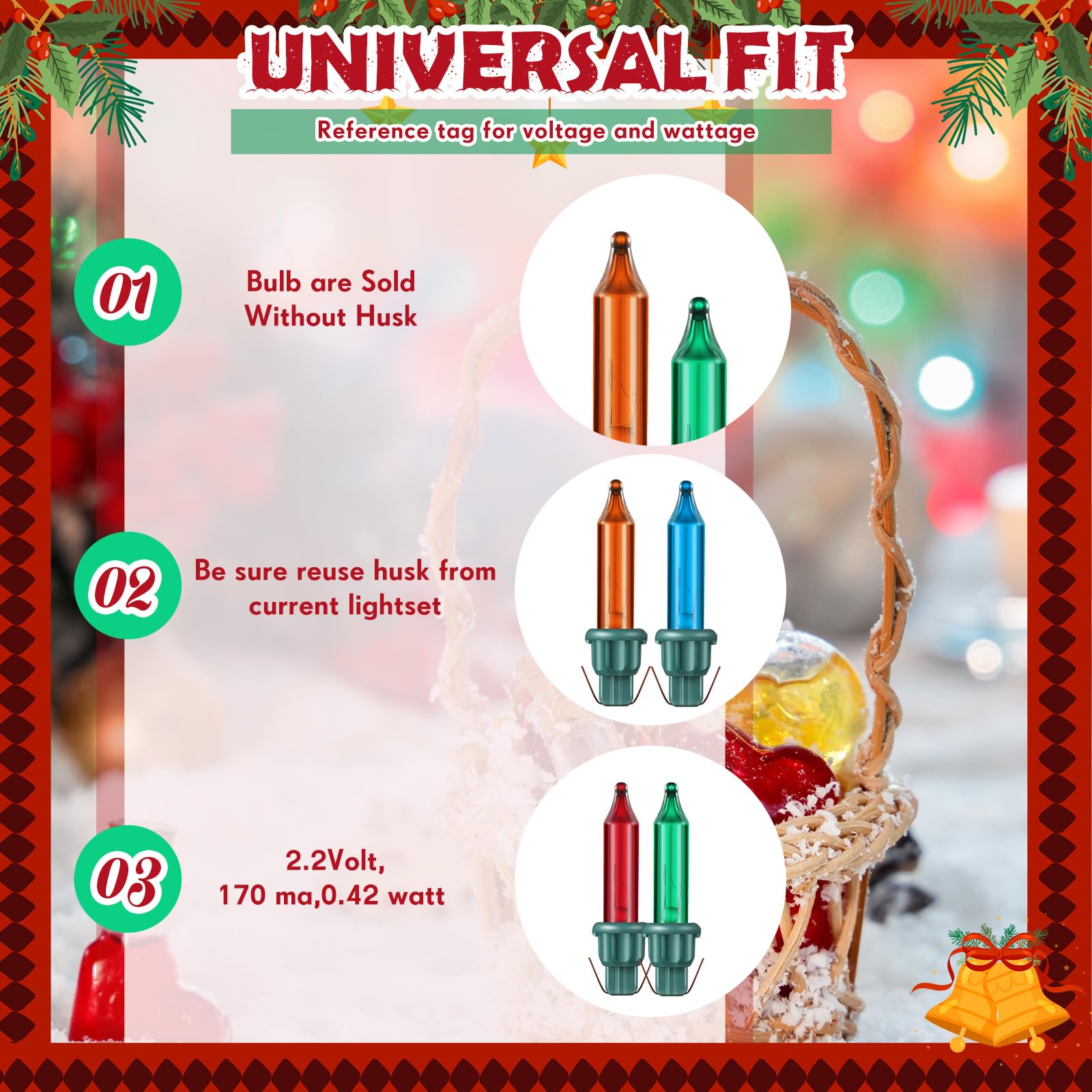 Mudder 100 Pcs Replacement Mini Light Bulbs Christmas Tree 2.5 V Incandescent Glass String Light Bulbs With Base Indoor Outdoor Xmas Decoration  0.17 Ampere  0.425 Watt (Multicolored)