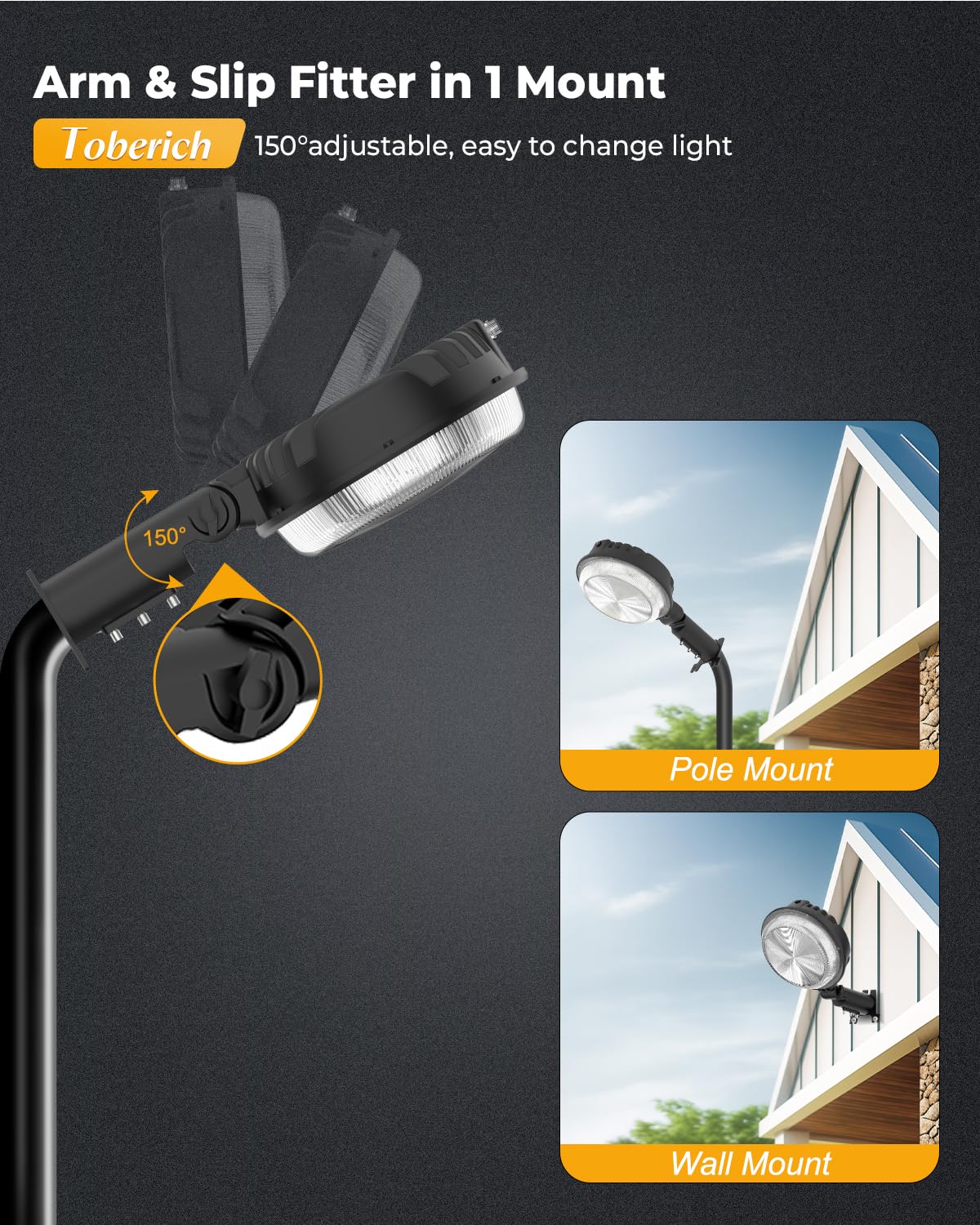 Toberich Led Barn Light  150W 20000Lm Yard Area Lights Dusk To Dawn Outdoor Lighting With Photocell 3000K Warm White Adjustable Angle Ip66 Waterproof Street Lights For Security/Farmhouse/Garage