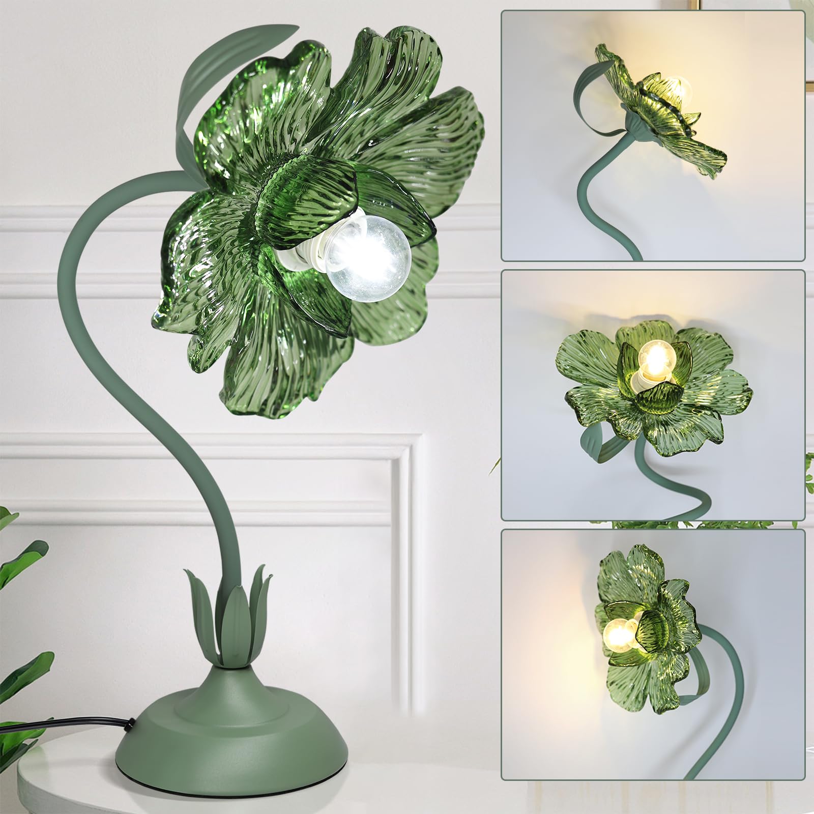 Begonia Flower Table Lamp for Bedroom, 3 Colors Flower Reading Light with E26 Bulb, Cute Desk Lamp Bedside Lamps for Nightstands