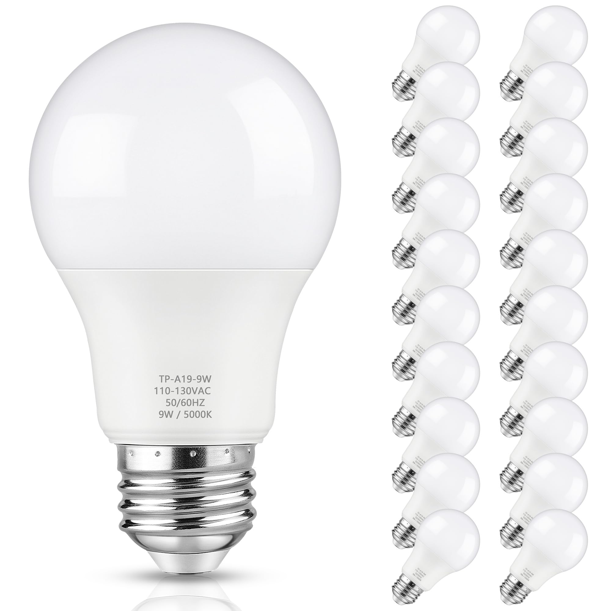 Maylaywood A19 Led Light Bulb, 60 Watt Equivalent, 5000K Daylight White, 850Lm, E26 Base, Non-Dimmable, 9W Bright White, 21-Pack
