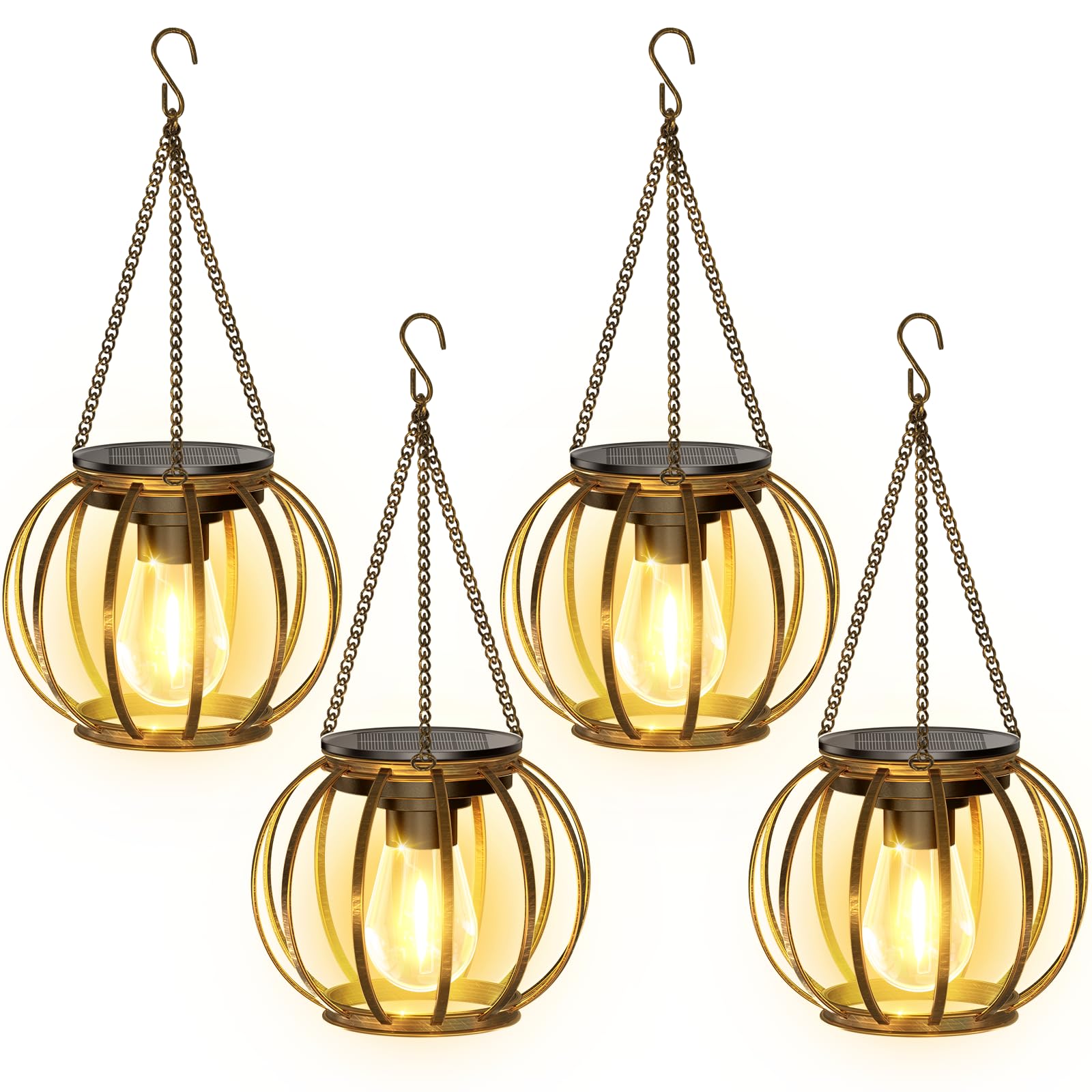 KOOPER Solar Lanterns Outdoor 4 Pack Bronze Metal Waterproof Hanging Lights TLL005