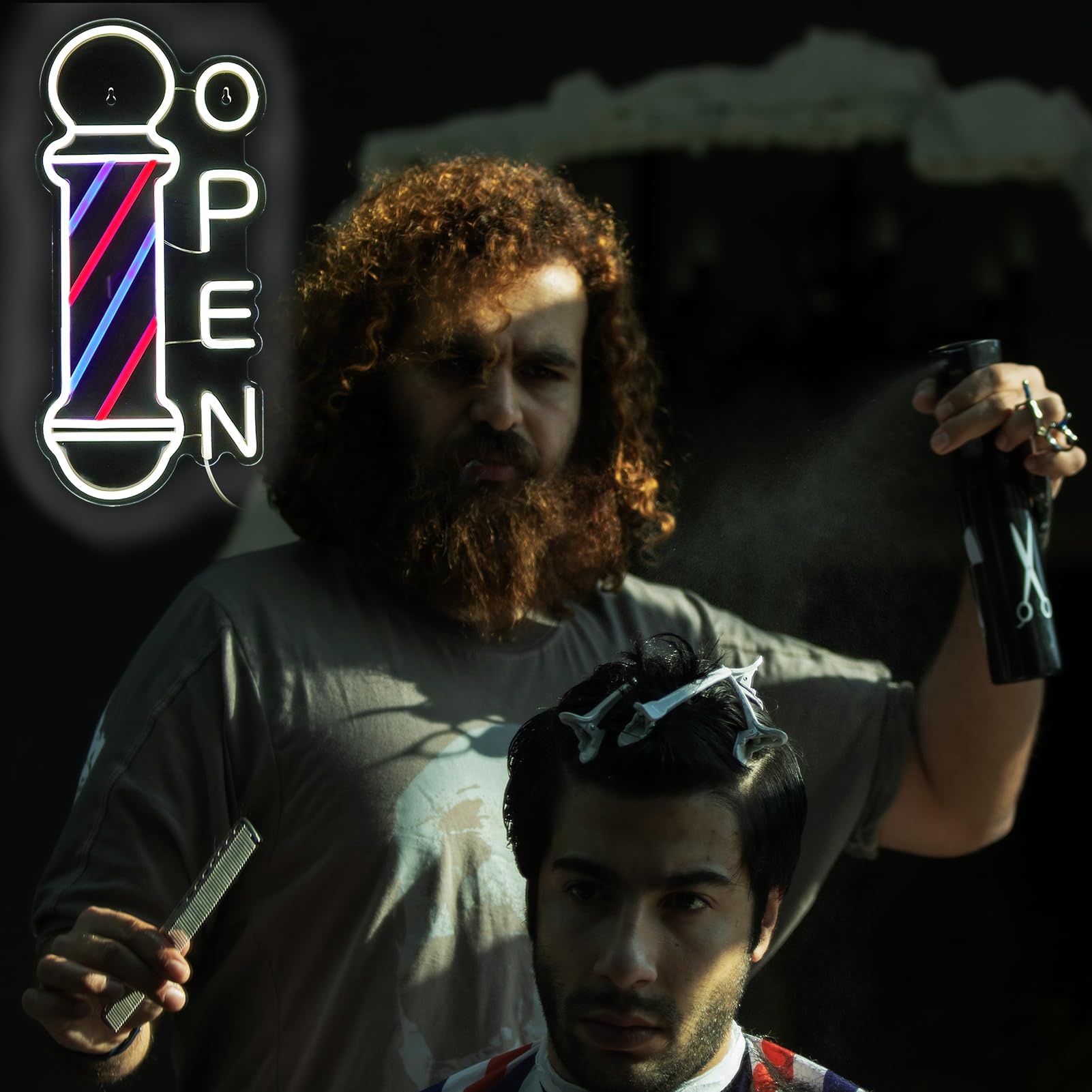 Barber Shop Open Neon Sign Hair Salon Supplies Neon Lights Wall Decor For Barber Shop  Barber Pole Logo Barber Shop Barber Supplies  Barber Accessories  Dimmable Usb Power Blue Red White(16.5X7.8)