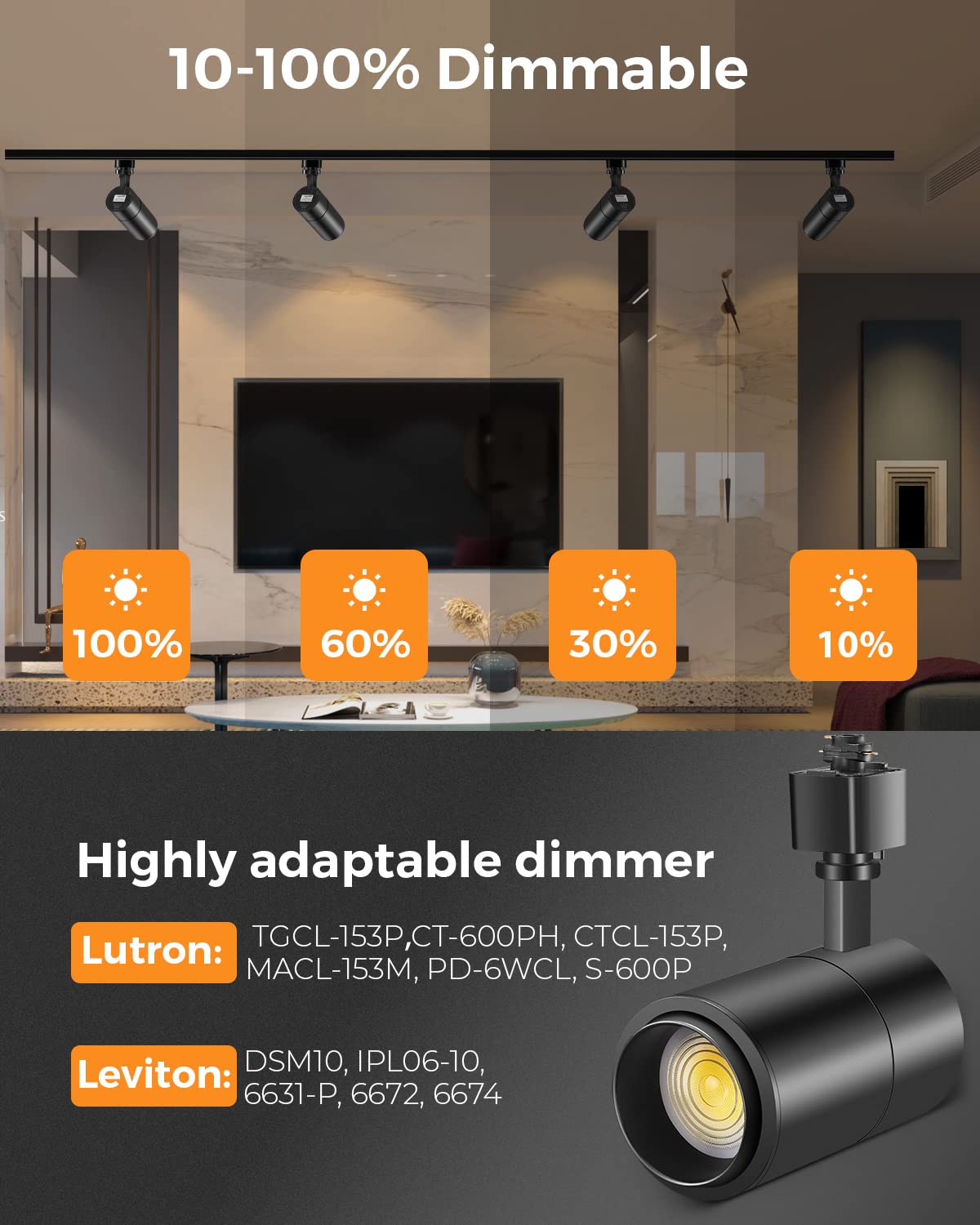 Vanoopee 20W Dimmable Led Track Lighting Heads, 3-Color Adjustable, 6 Pack, Black, Cr