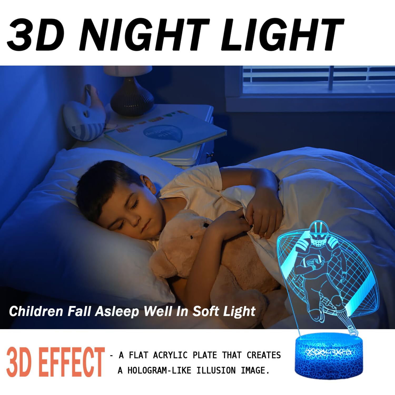 Ledergo Football Night Light For Boys, 3D Illusion Night Lamp16 Colors Changing With Smart Touch & Remote Control Bedroom Decor