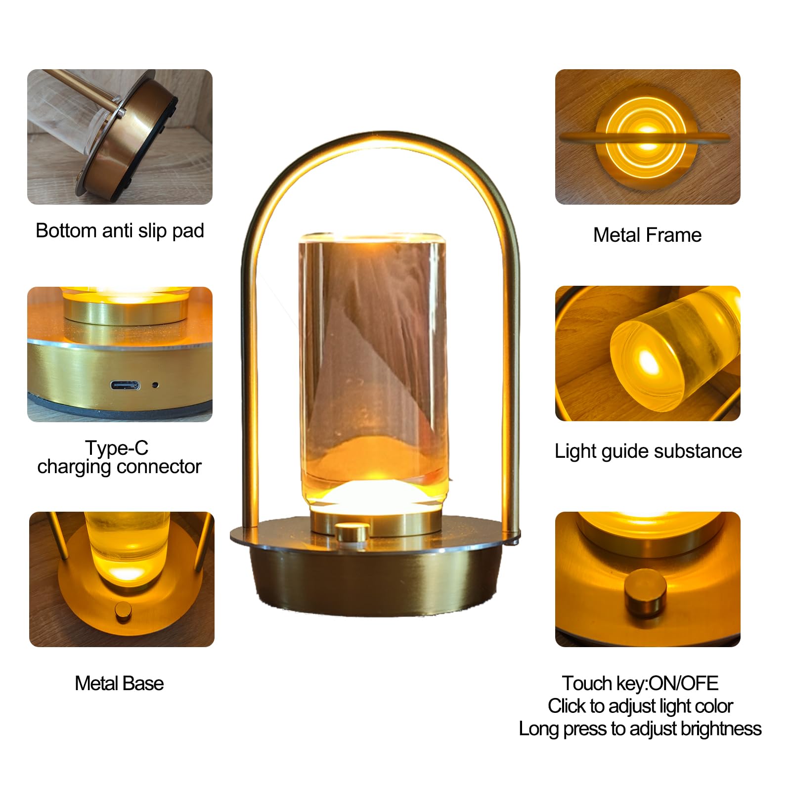 Kipliko Modern Acrylic LED Table Lamp, Arched Metal Frame, Adjustable Brightness, Tri-Color Light, Silver, Model CLL-3C-S