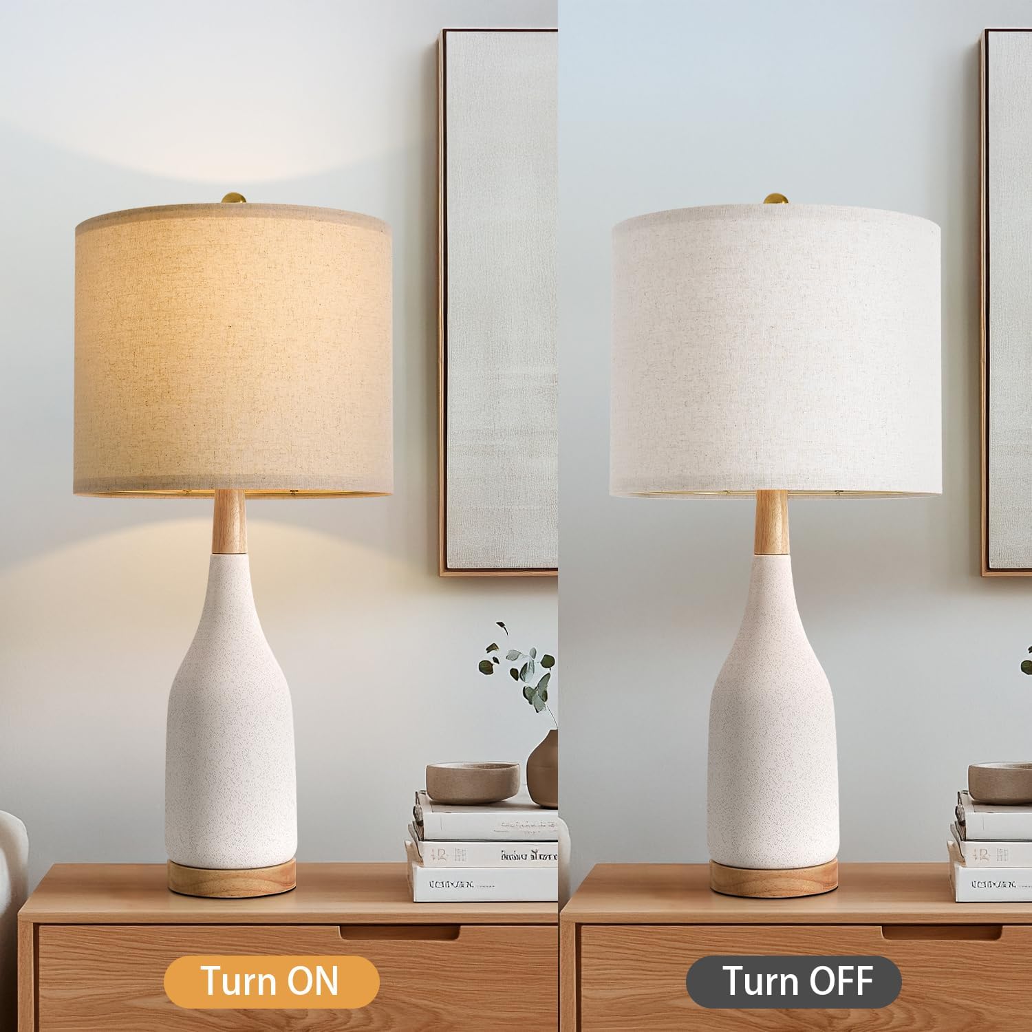 Portres 27 Ceramic Table Lamps For Bedroom Living Room Vintage Lamp Set Of 2 Bedside Nightstand Lamp Large Farmhouse Rustic Boho Retro Modern Table Lamp Light Home Office Desk Deco Gifts  White