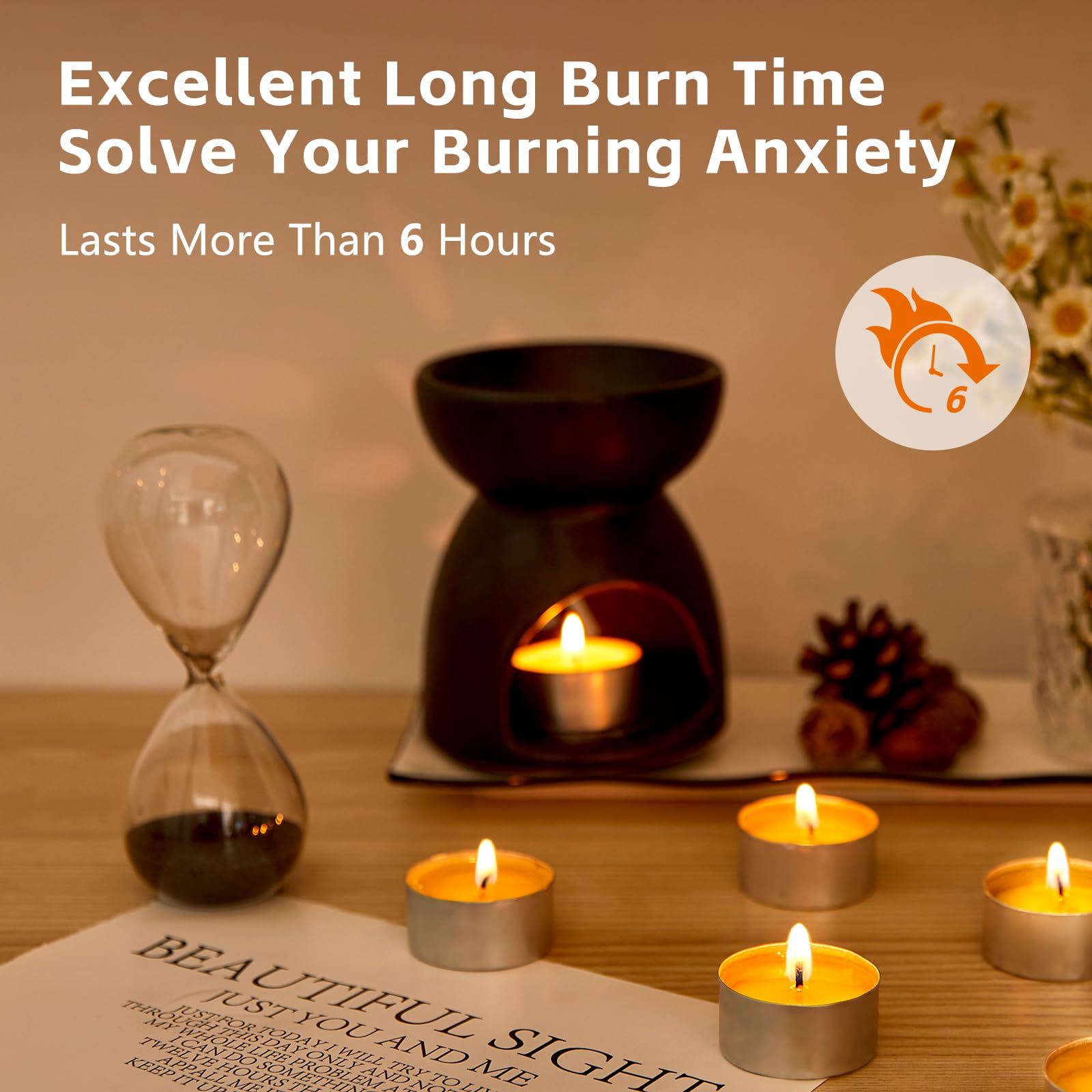 Ashlux Unscented Palm Tea Lights Candles 50 Pack Bulk, 6 To 7 Hours Long Burning White Tea Lights,Non-Paraffin, Smokeless, Mini Tealight Candles For Wedding, Table Centerpiece, Party, Power Outages