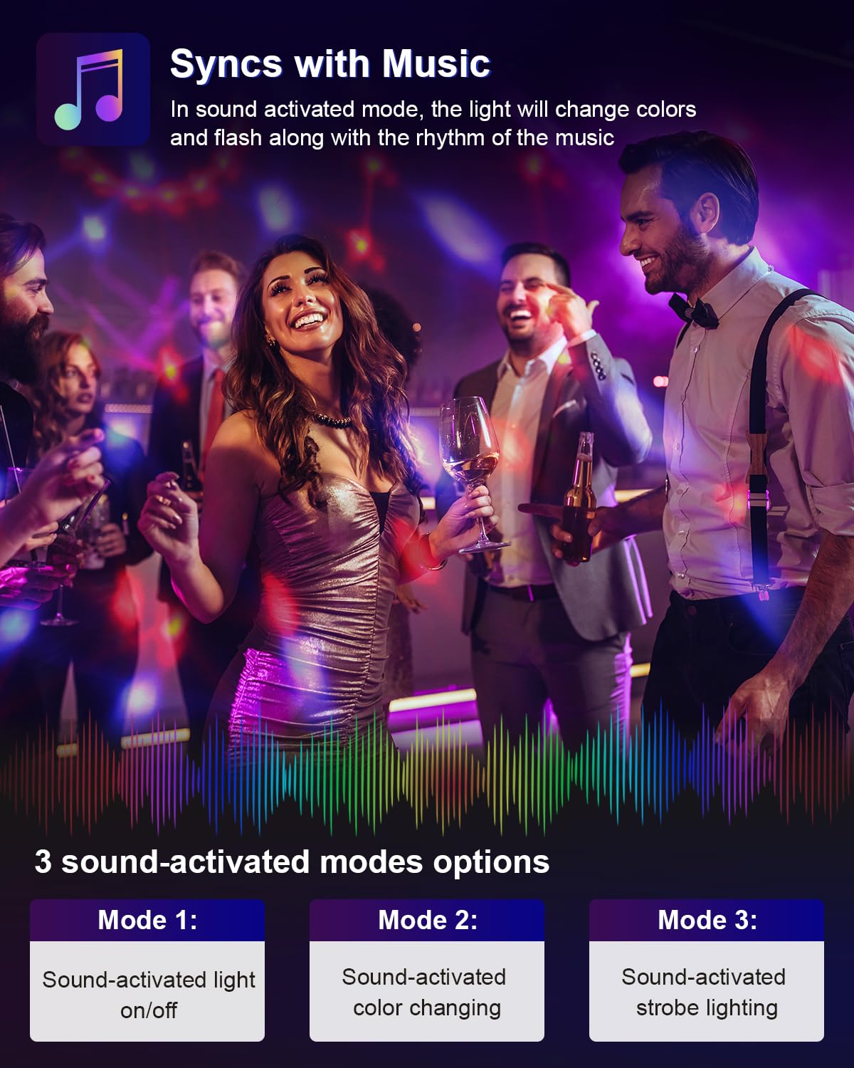 Luditek 3-Pack Sound Activated Party Lights With Remote Control Dj Lighting, Disco Ball Light, Strobe Light Stage Lamp For Home