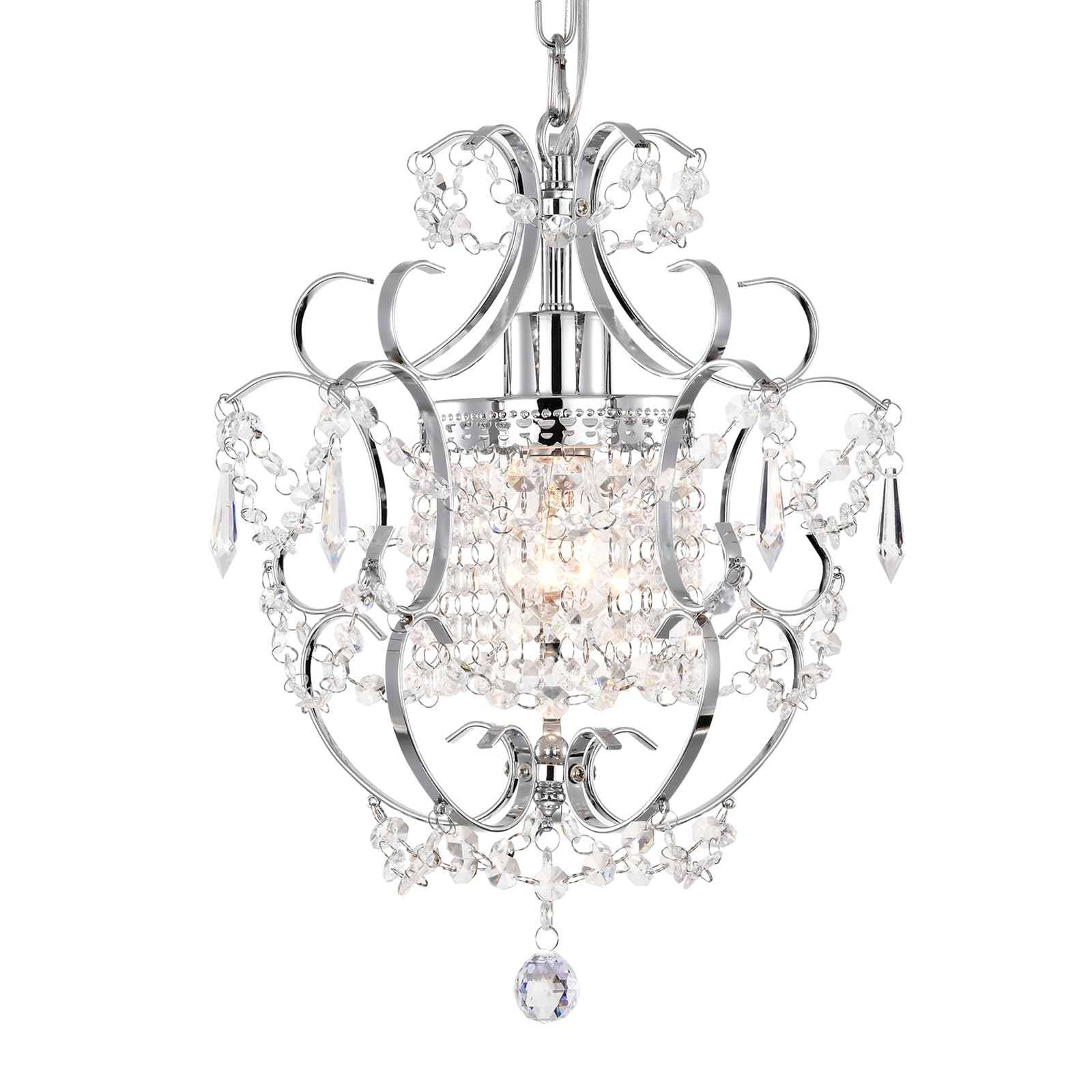 Small Chandelier for Bedroom, 90% Pre-Assembled Chrome Chandelier, Mini Acrylic Crystal Chandelier, 1 Light Pendant Light Fixtur