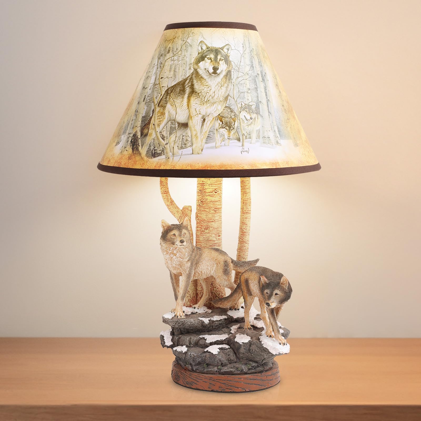 Trsenfsvar Forest Wolf Table lamp, Wildlife Side Table Lamp, Tradition Decor with lampshade (Includes Bulb), Nightlight for Cott
