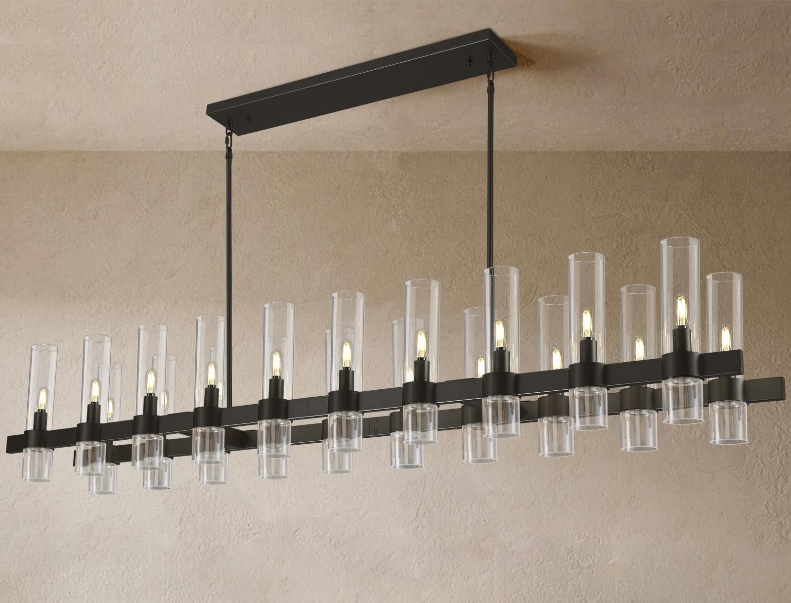 Black Linear Chandeliers For Dining Room, 68'' Rectangle Chandelier With Glass, 20-Light Dining Room Chandeliers Over Table, Bro