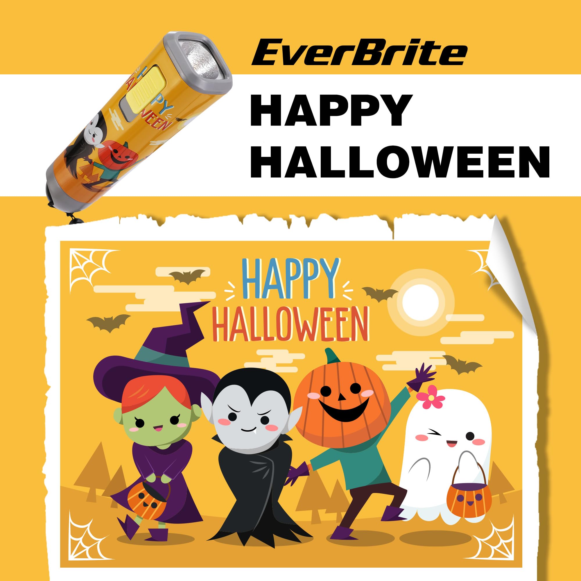 EverBrite LED Flashlight Torch - Handheld Orange Light with Lanyard, 3AAA Battery Included, Model E012066A
