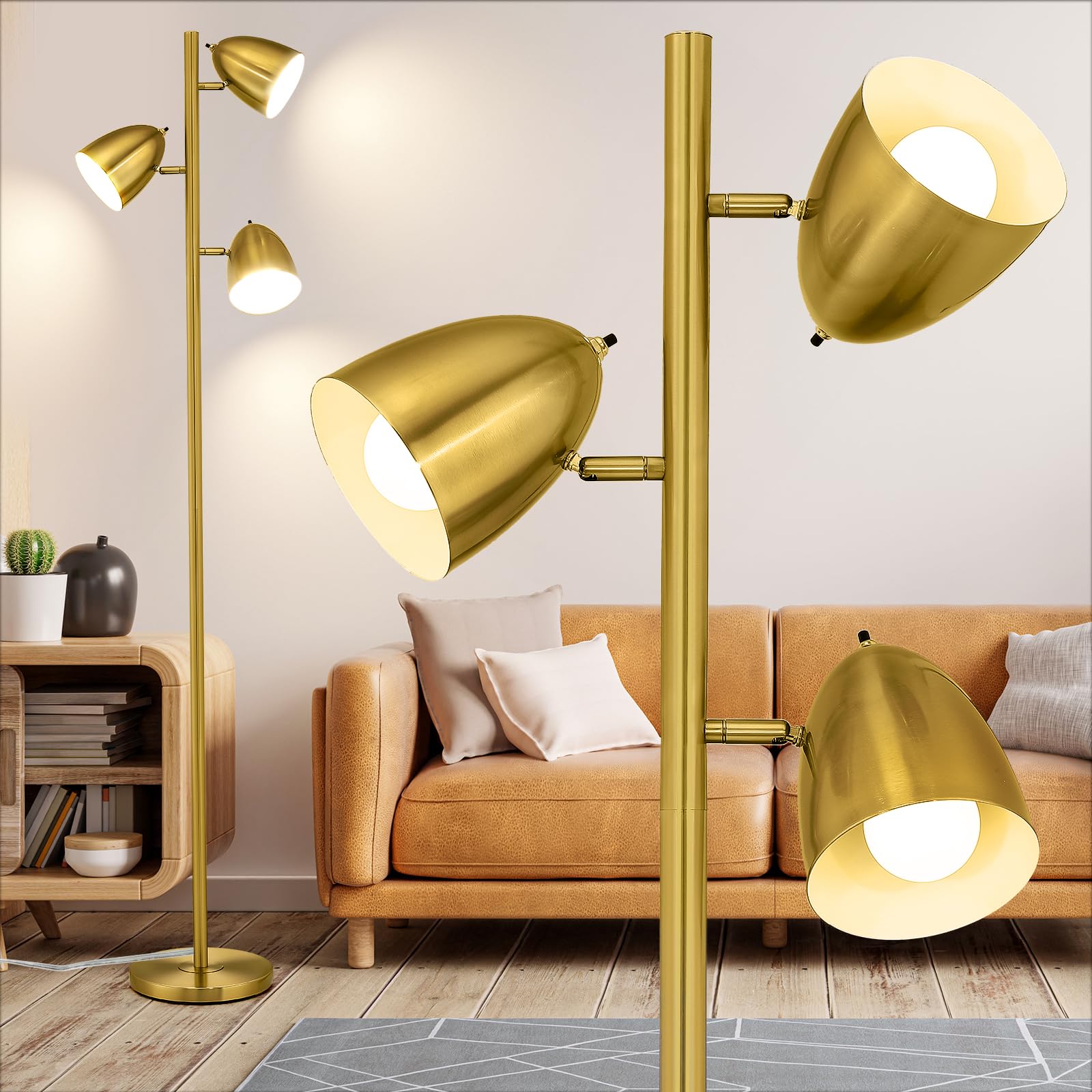 CNXIN Tree Floor Lamp with 3 Light Bulbs Standing Tall Pole Lamps with Adjustable Metal Heads 65 Reading Stand up Lamps with E26