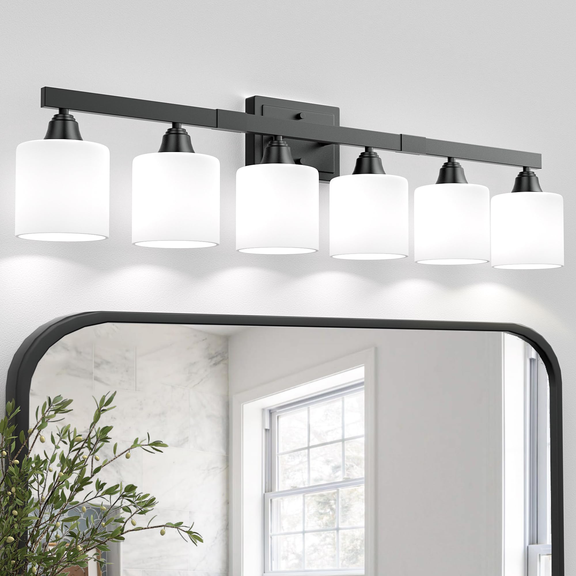 Volisun 6-Light Bathroom Light Fixtures, Matte Black Bathroom Vanity Light Over Mirror, Modern Vanity Light For Bathroom With Mi